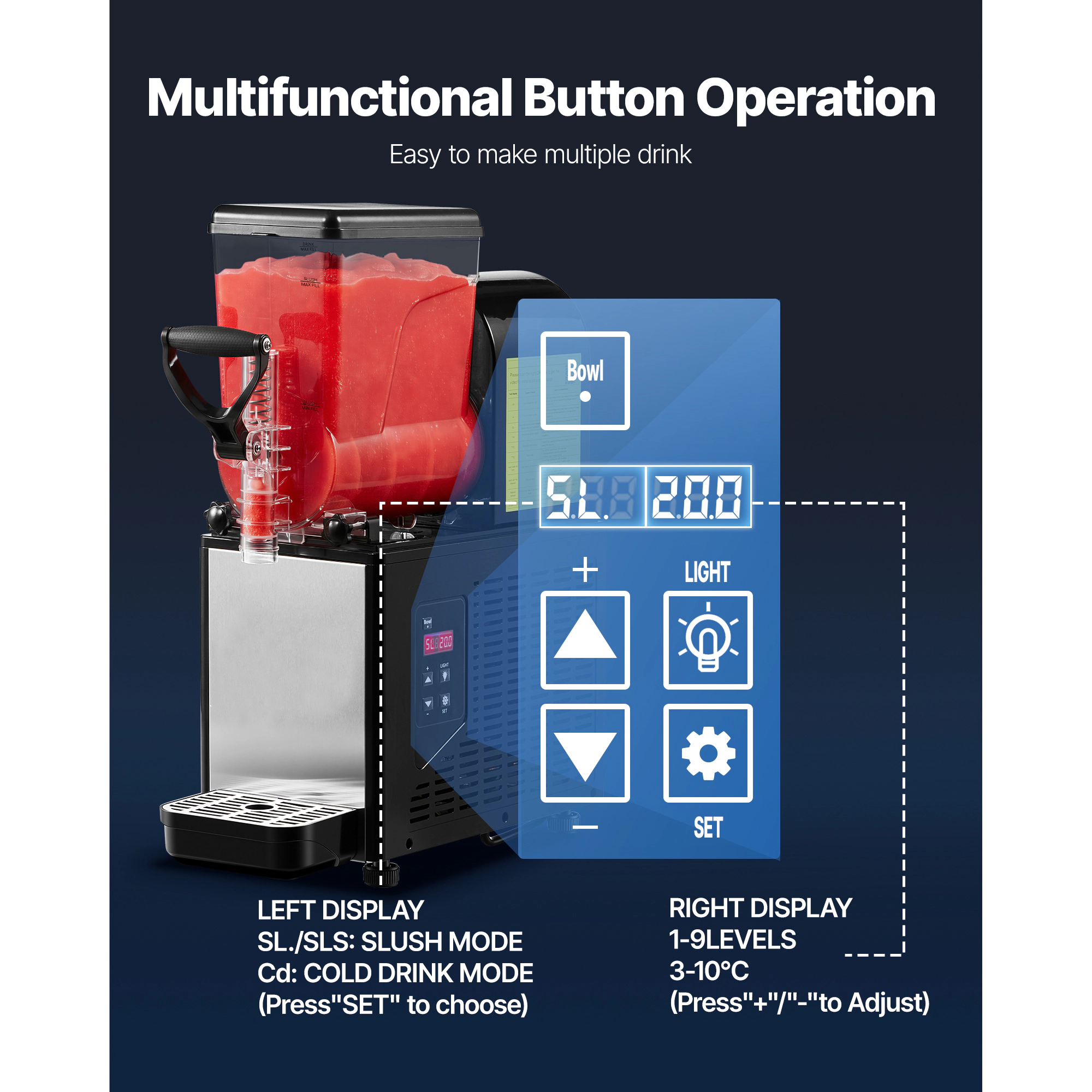 HONGGE Slushie Machine, Commercial Slushy Maker, Frozen Drink Maker with Self-Cleaning