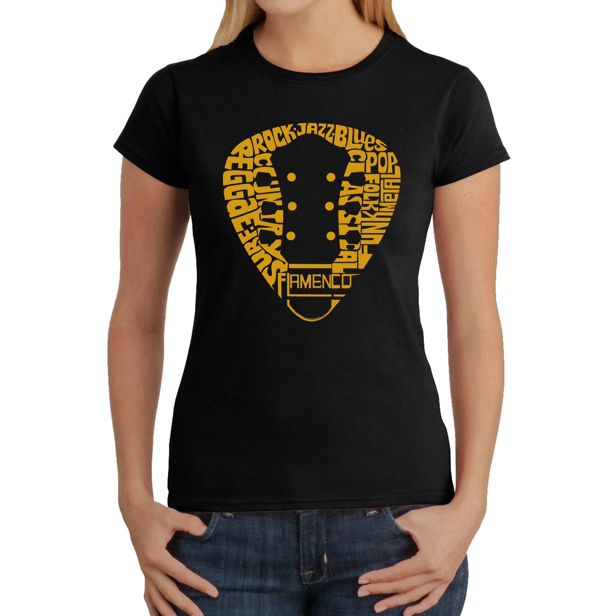 LA Pop Art Women's Word T-Shirt - Guitar Pick Genres