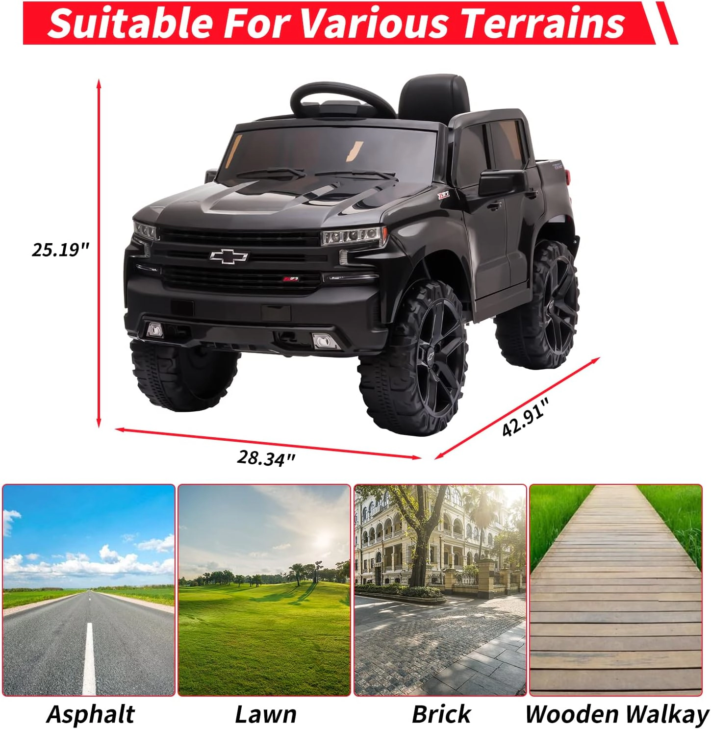 12V Kids Ride On Truck, Licensed by Chevrolet Silverado Electric Car w/Remote, MP3/Bluetooth, LED Lights, Suspension