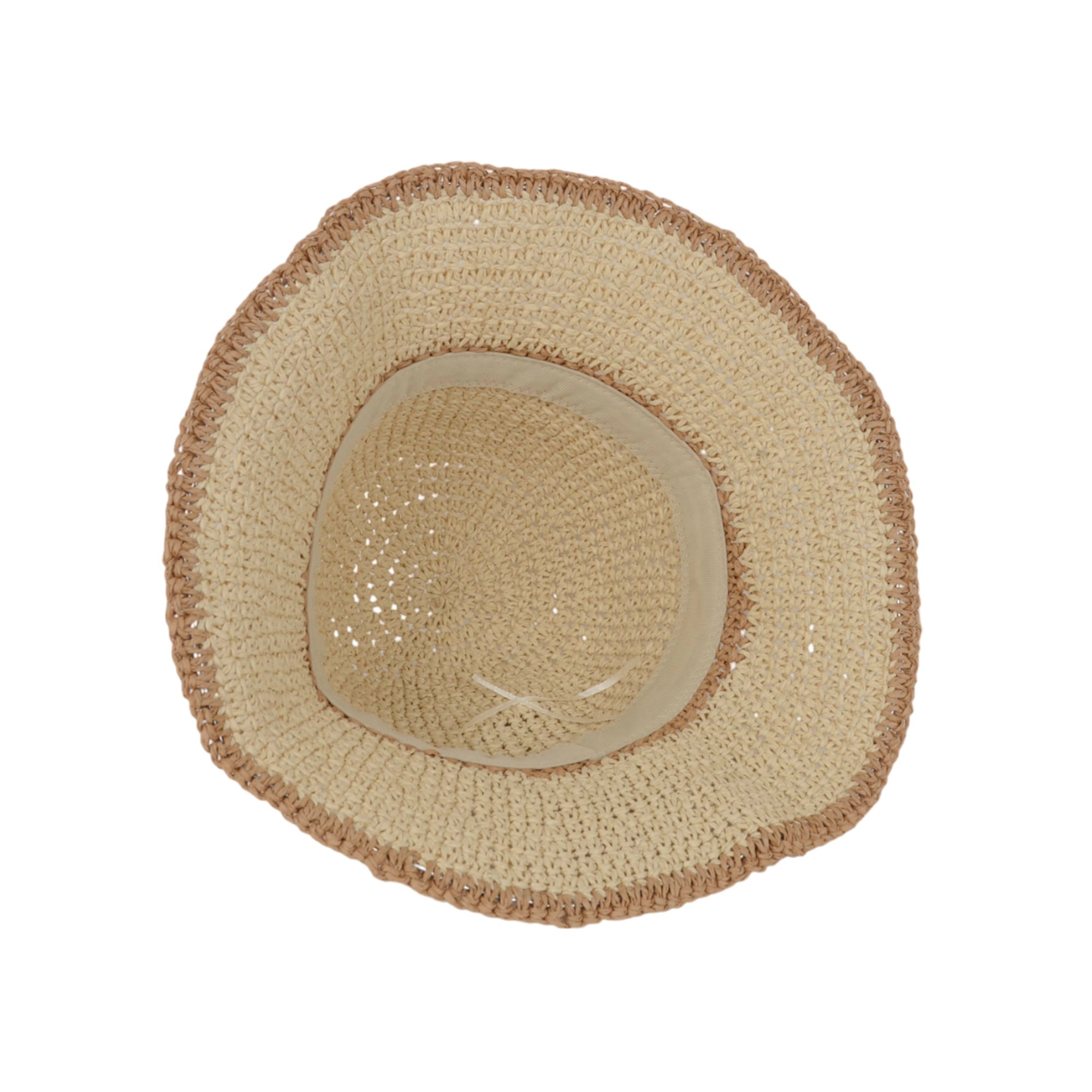 Anna-Kaci Women's Packable Crochet Straw Bucket Hat with Two-Tone Design Lightweight Summer Sun