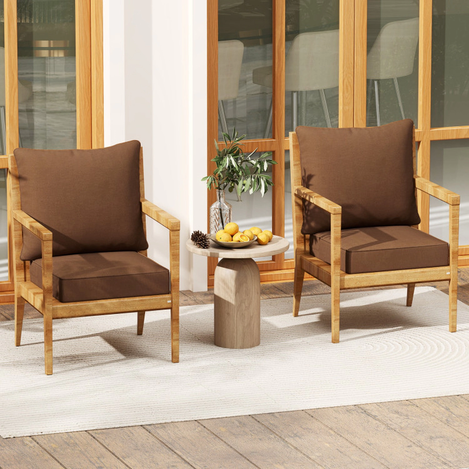 SUGIFT Deep Seat Chair Cushion Pads Set with Rope Belts for Indoor and Outdoor Brown