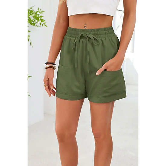 Enchanted Funland Womens Drawstring Elastic Waist Rolled Shorts with Pockets