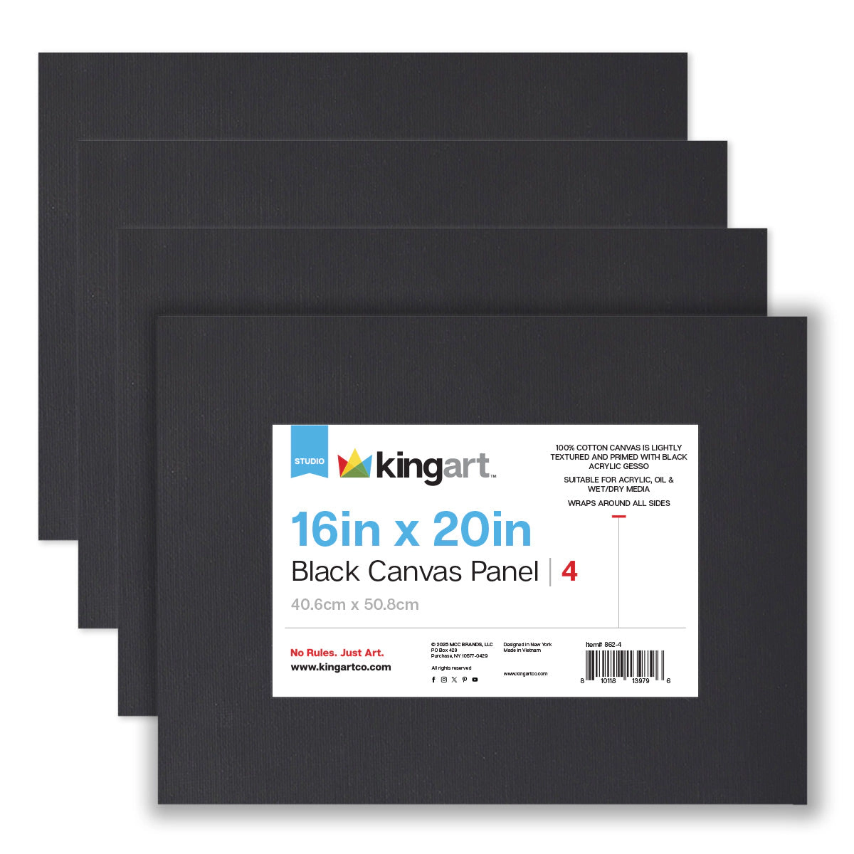 KINGART Black Canvas Panel Boards - 16" x 20" 4-Pack