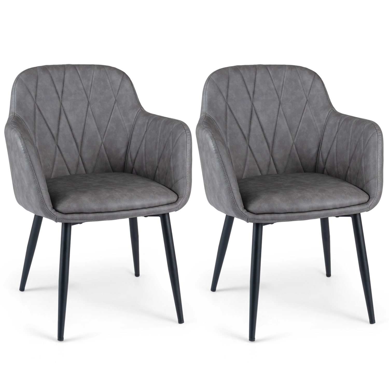 LJG Upholstered PU Leather Kitchen Chairs Set of 2 with Curved Back and Wide Seat