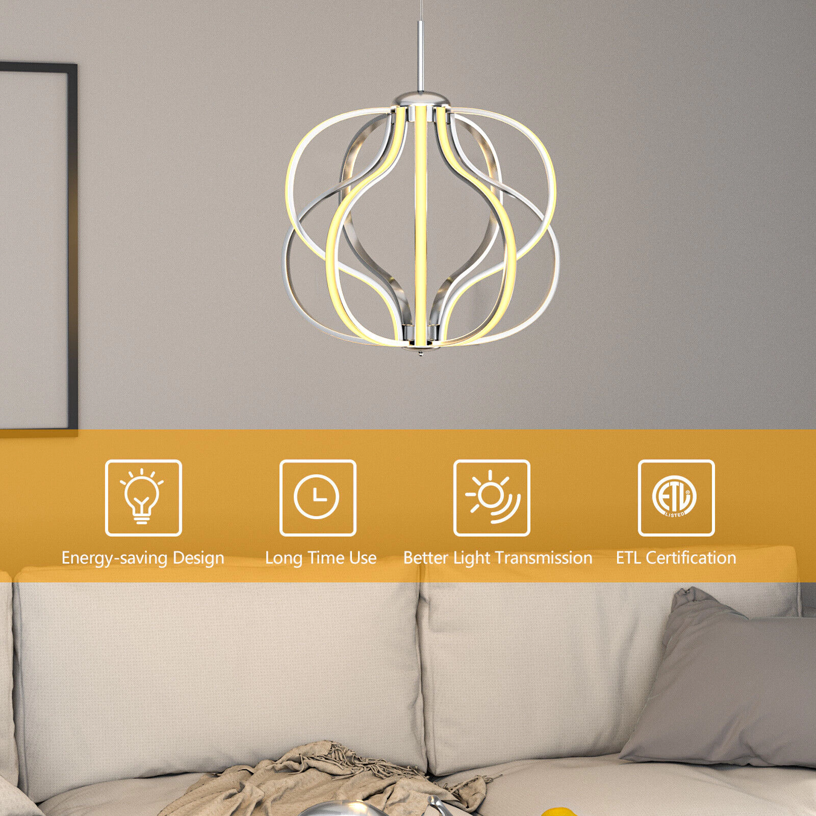 SUGIFT 30W Dimmable Warm White Integrated LED Modern Chandelier 20-in Dia 25-in to 73-in Drop 2000-Lumen Chrome