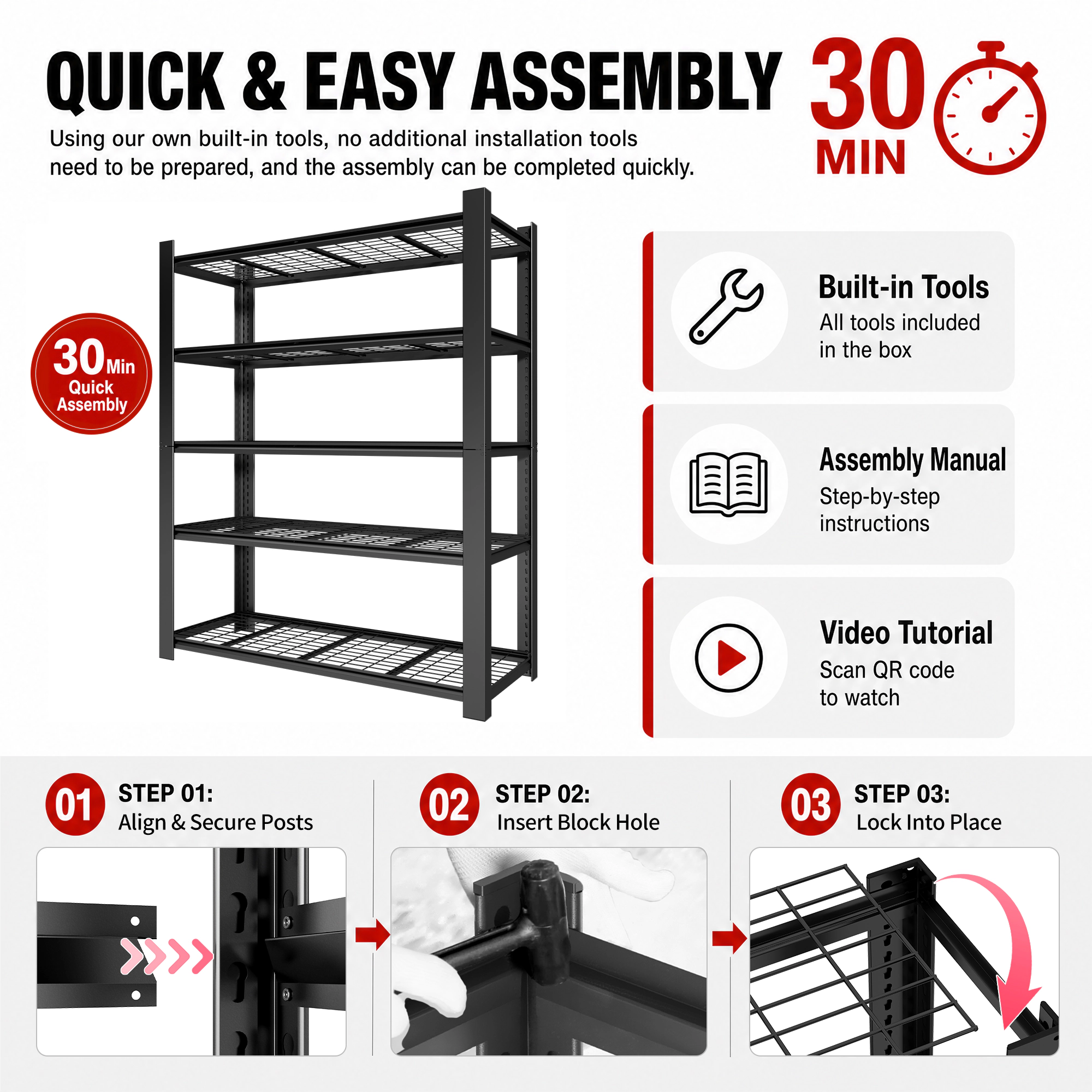 Flynama 5 Tier x 23.6 x 72 in Metal Mesh Rack 3000 LBS Adjustable Heavy Duty Shelf for Pantry Garage and Kitchen
