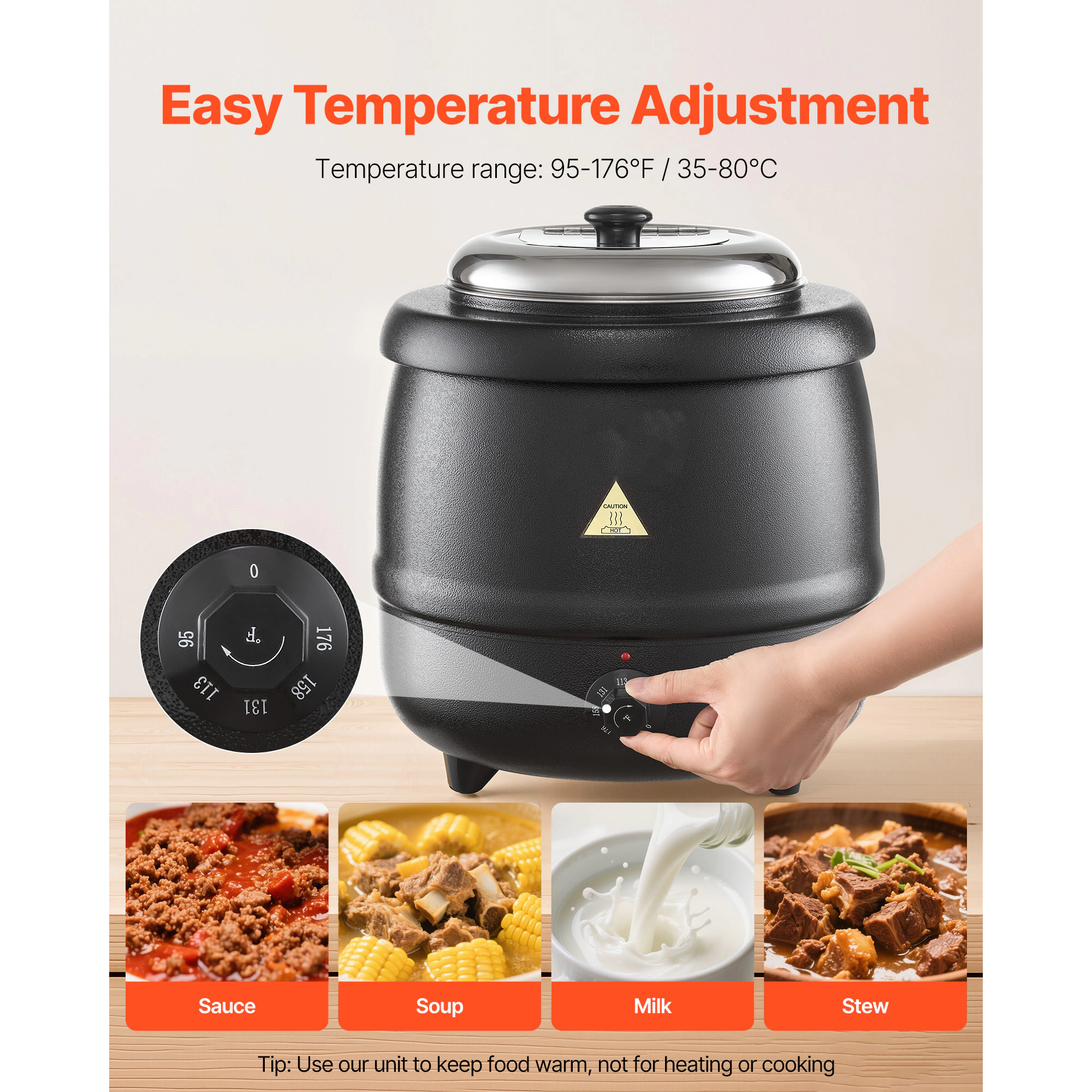 HONGGE Electric Soup Warmer Stainless Steel with Adjustable Commercial Station for Restaurant