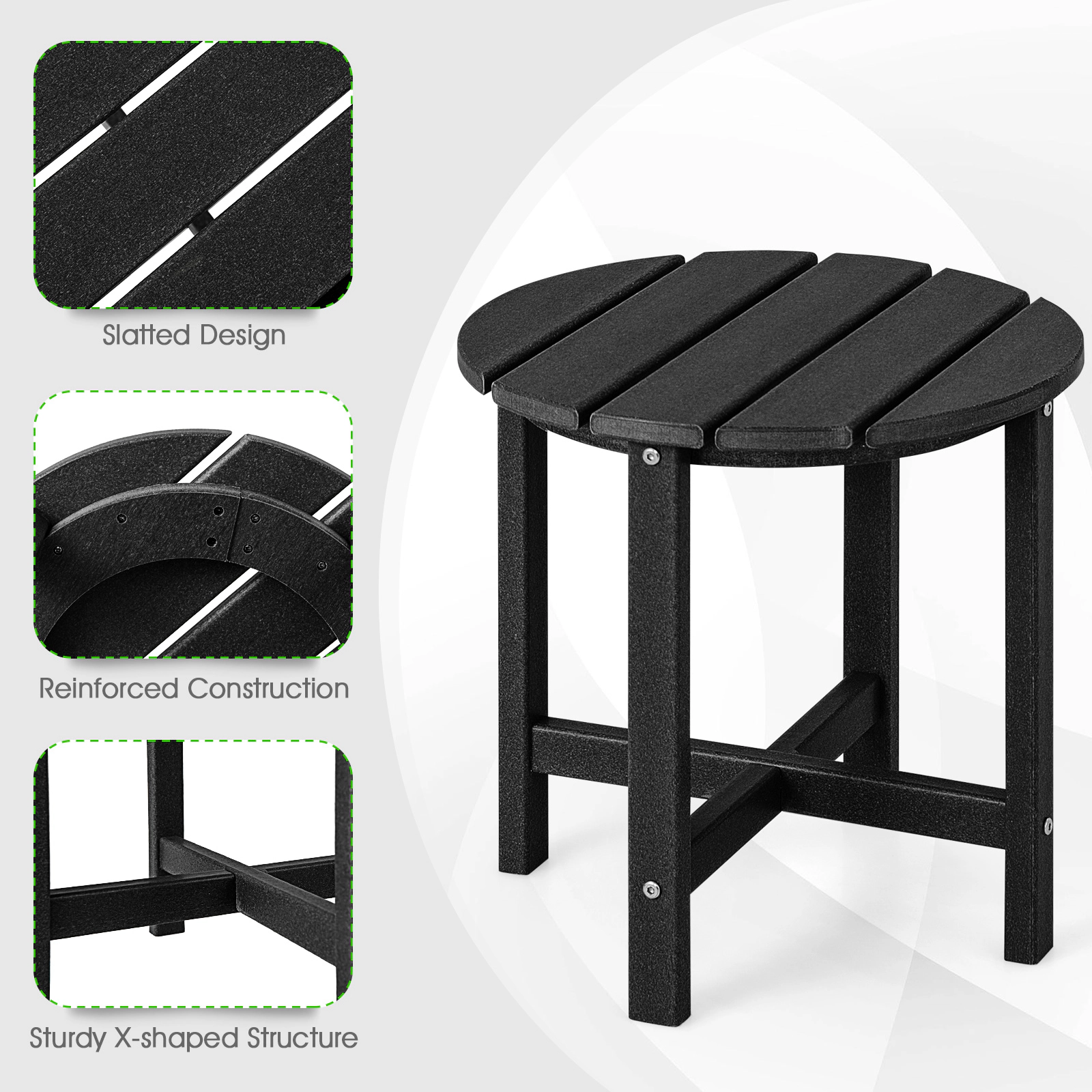 SUGIFT Black Weather Resistant 18 in Round HDPE Set of 2 Adirondack Side Tables