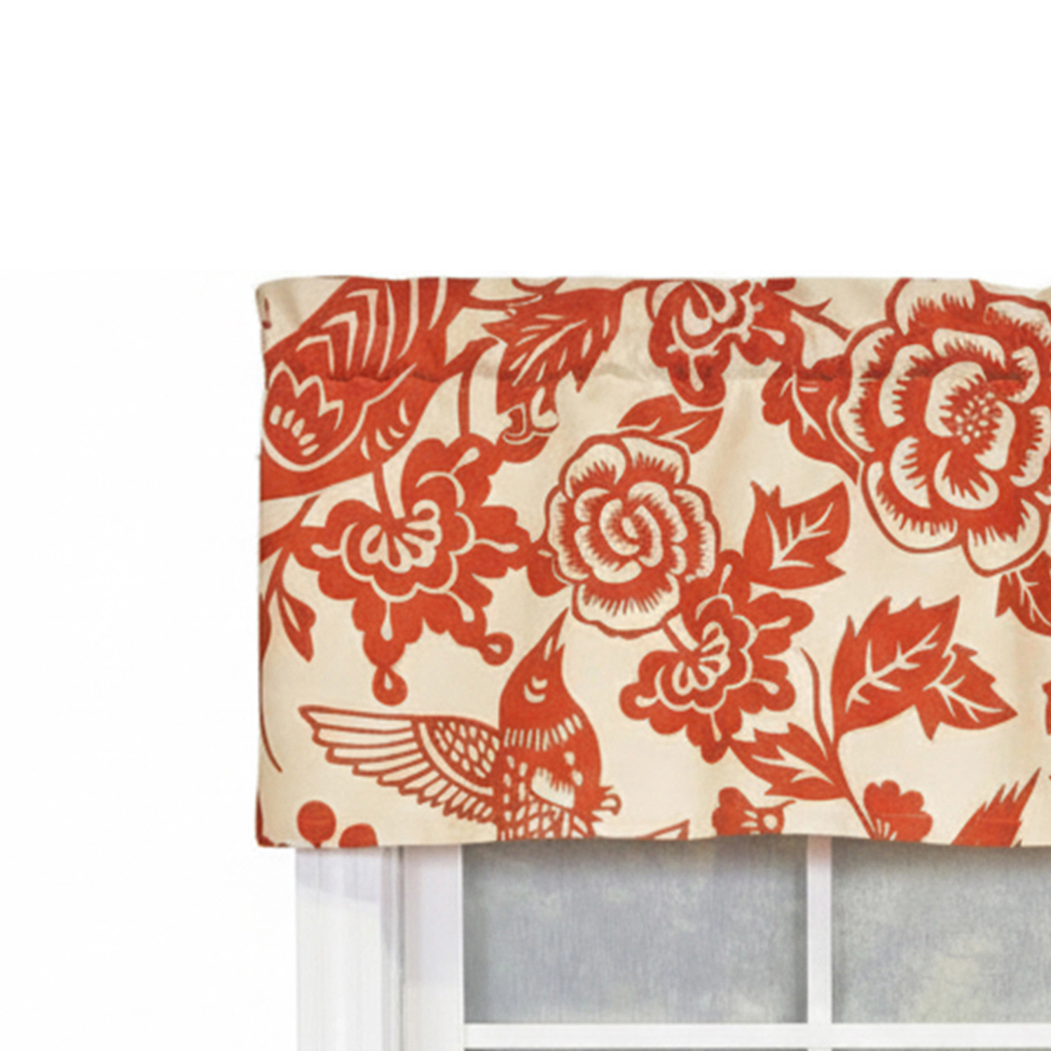 RLF Home 100% Cotton High Quality Love Bird Tailored Window Valance with 1.5" Rod Pocket 50" W X 12" L Orange