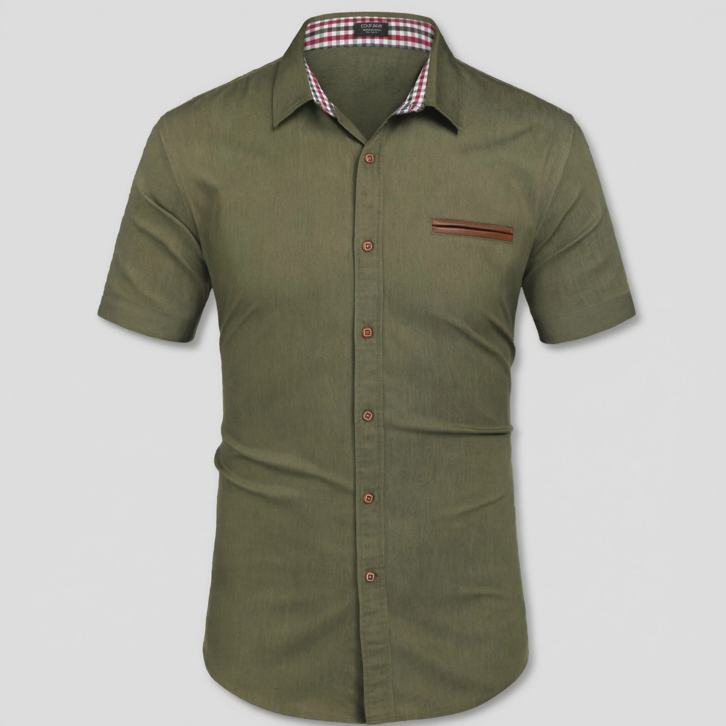 COOFANDY Mens  Short Sleeve Button Down Shirt Lapel Collar Plaid Casual Tops