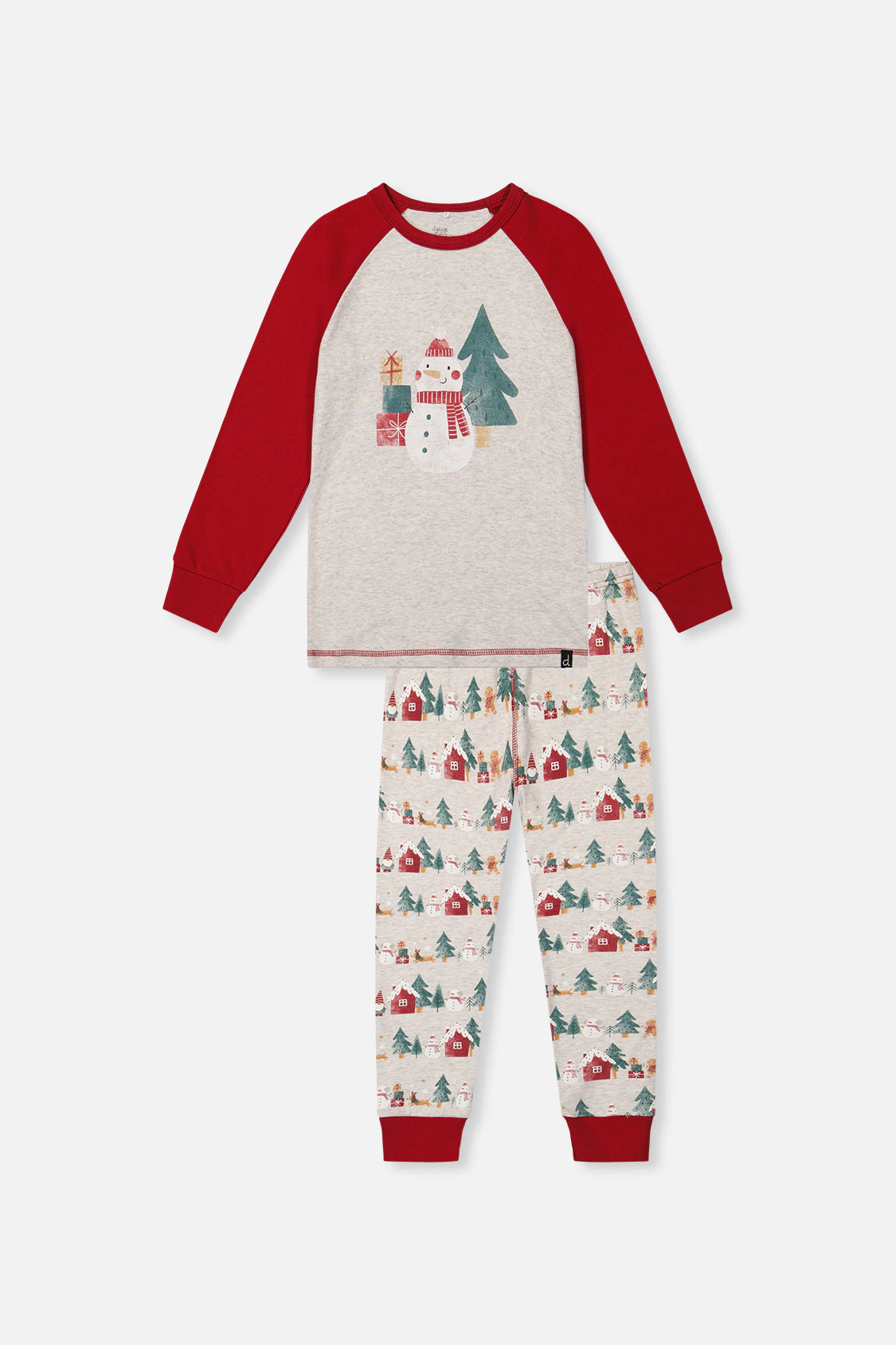 Deux par Unisex Organic Cotton Two Piece Christmas Print Pajama Top and Pants Set