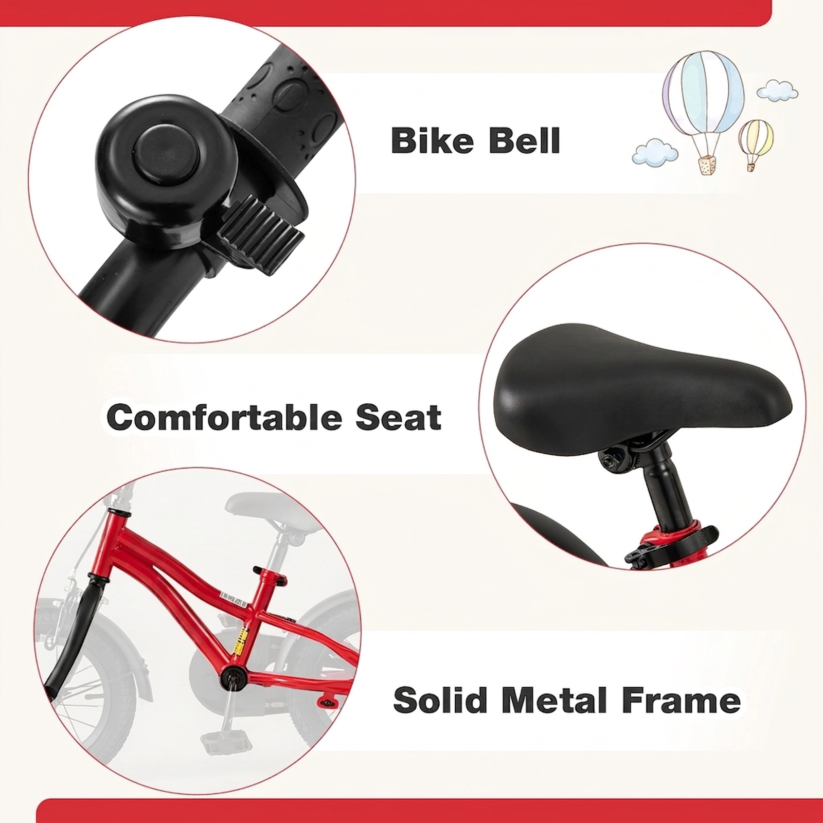 SUGIFT Red Detachable Training Wheels Reflectors Bell and Quick Release Seat Kids 12 Inch Bike