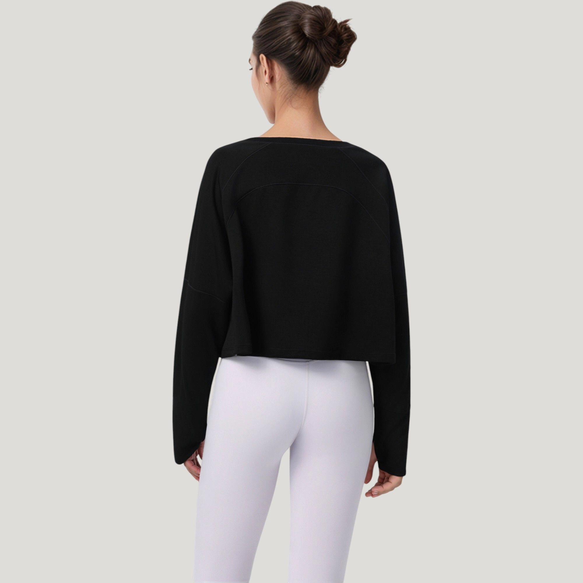 Anna-Kaci Women's Cropped Long Sleeve Active Top with Relaxed Fit and Crew Neck Design
