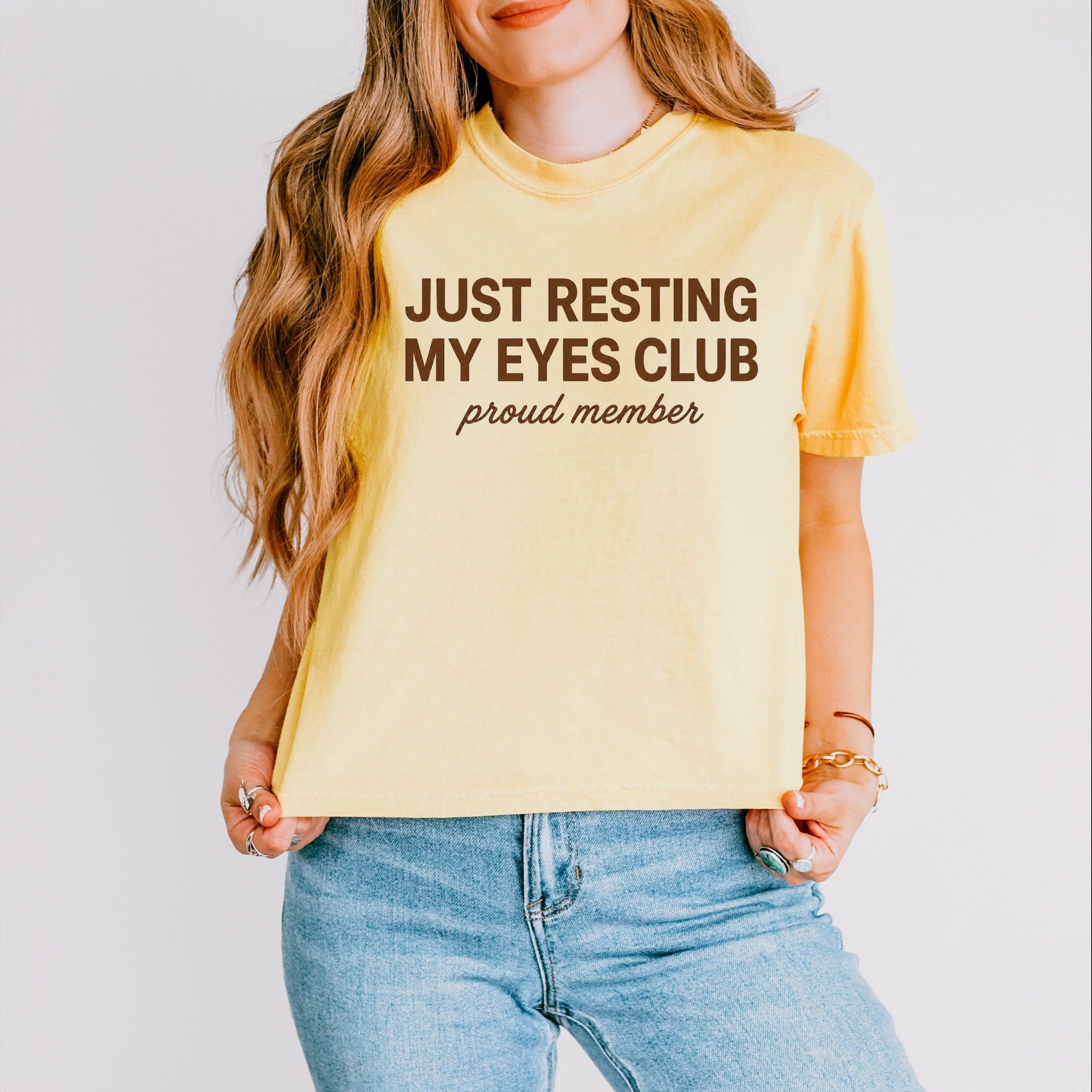 Simply Sage Market - Women's Boxy Crop Top Graphic T-Shirt Just Resting My Eyes Club Proud Member