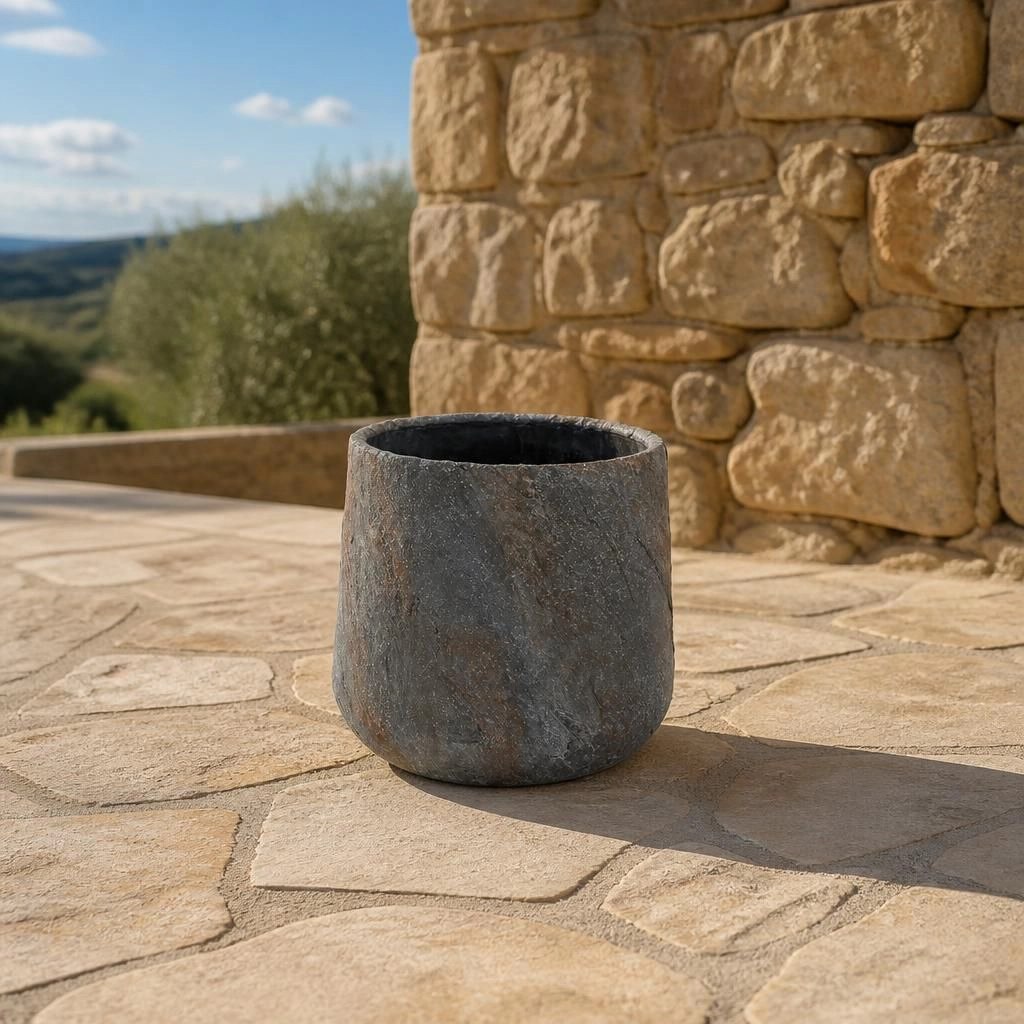 WOW PIONEER Round Solid Cement Planter Pot for Flowers Herbs Trees Indoor Outdoor Patio Balcony