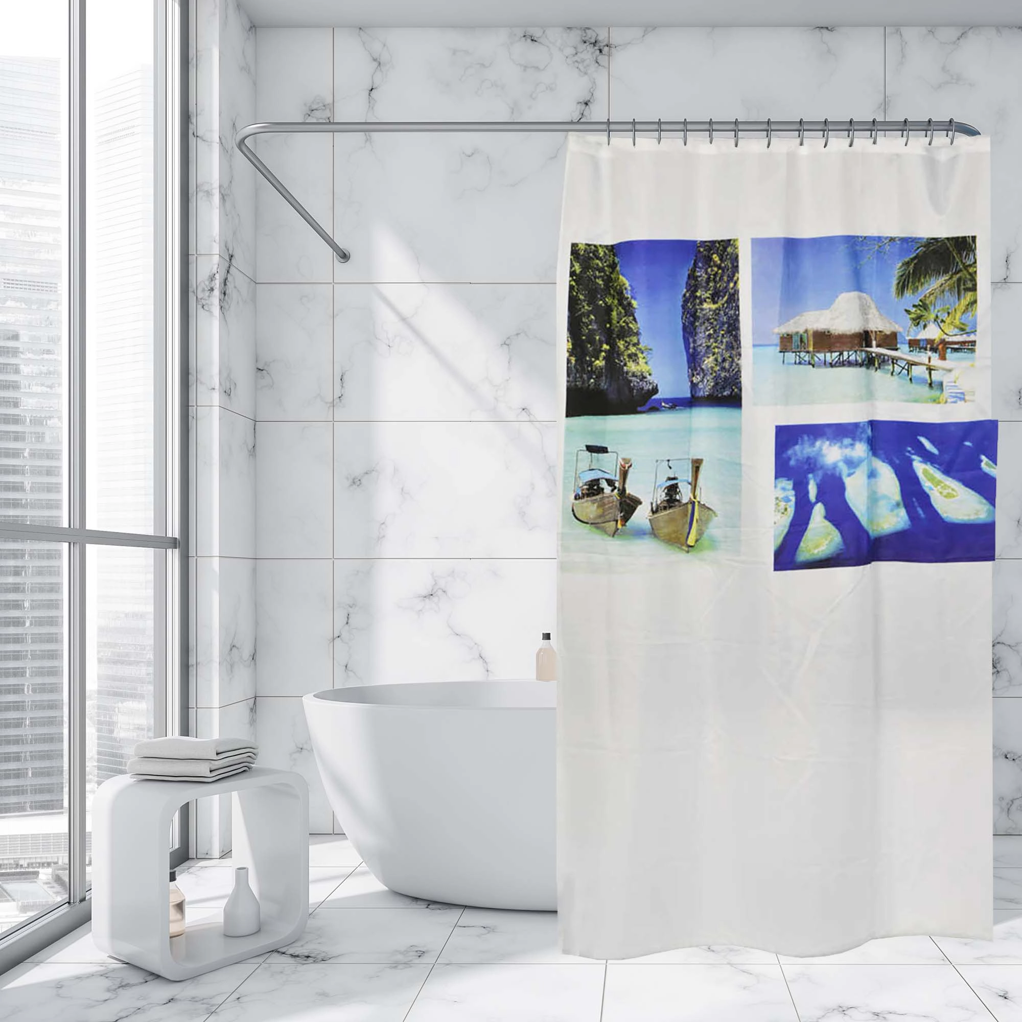 Evideco French Home Goods Beach Palm Print Polyester Shower Curtain