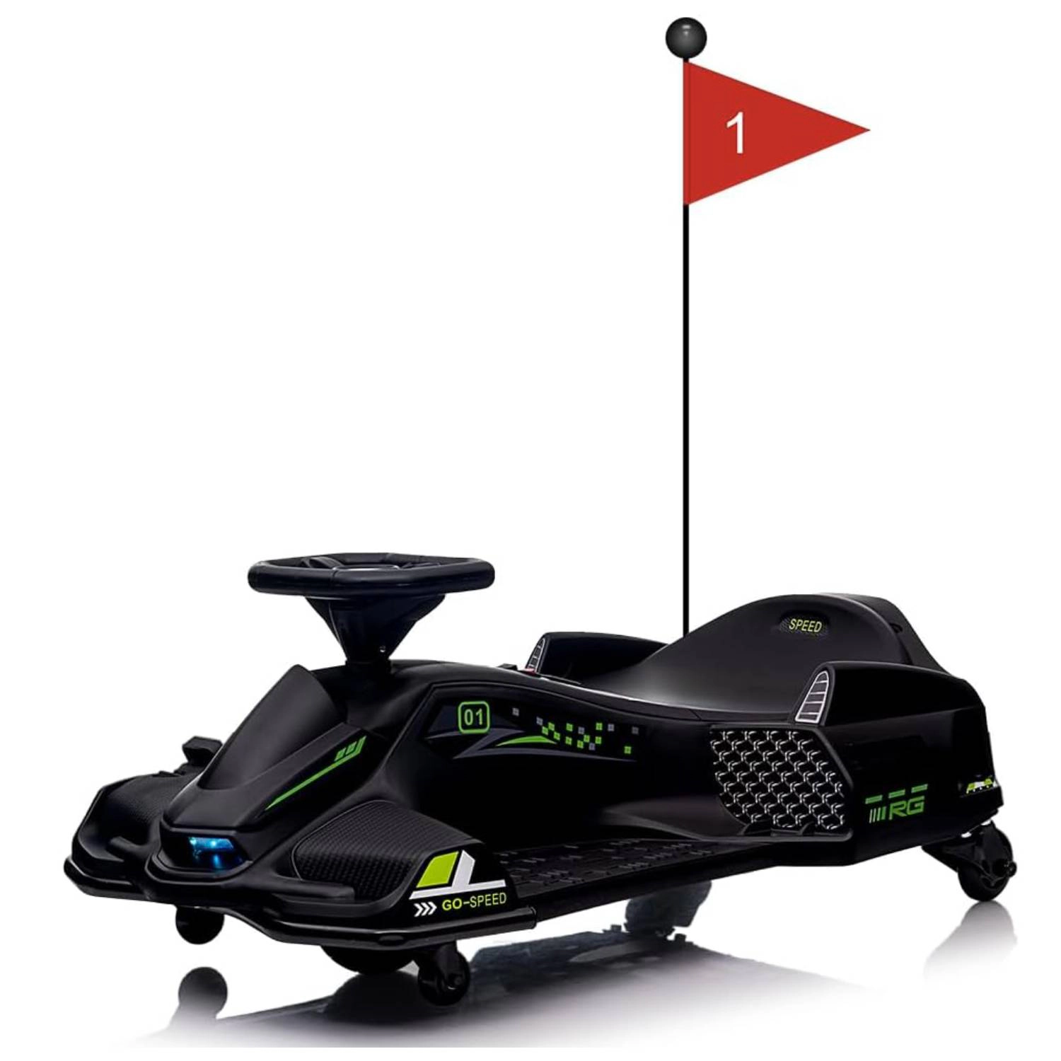 12V Kids Drift Car, Electric Go-Kart w/45W Motor, 5 MPH Variable Speed, Music, LED Lights, USB, Safety Alarm