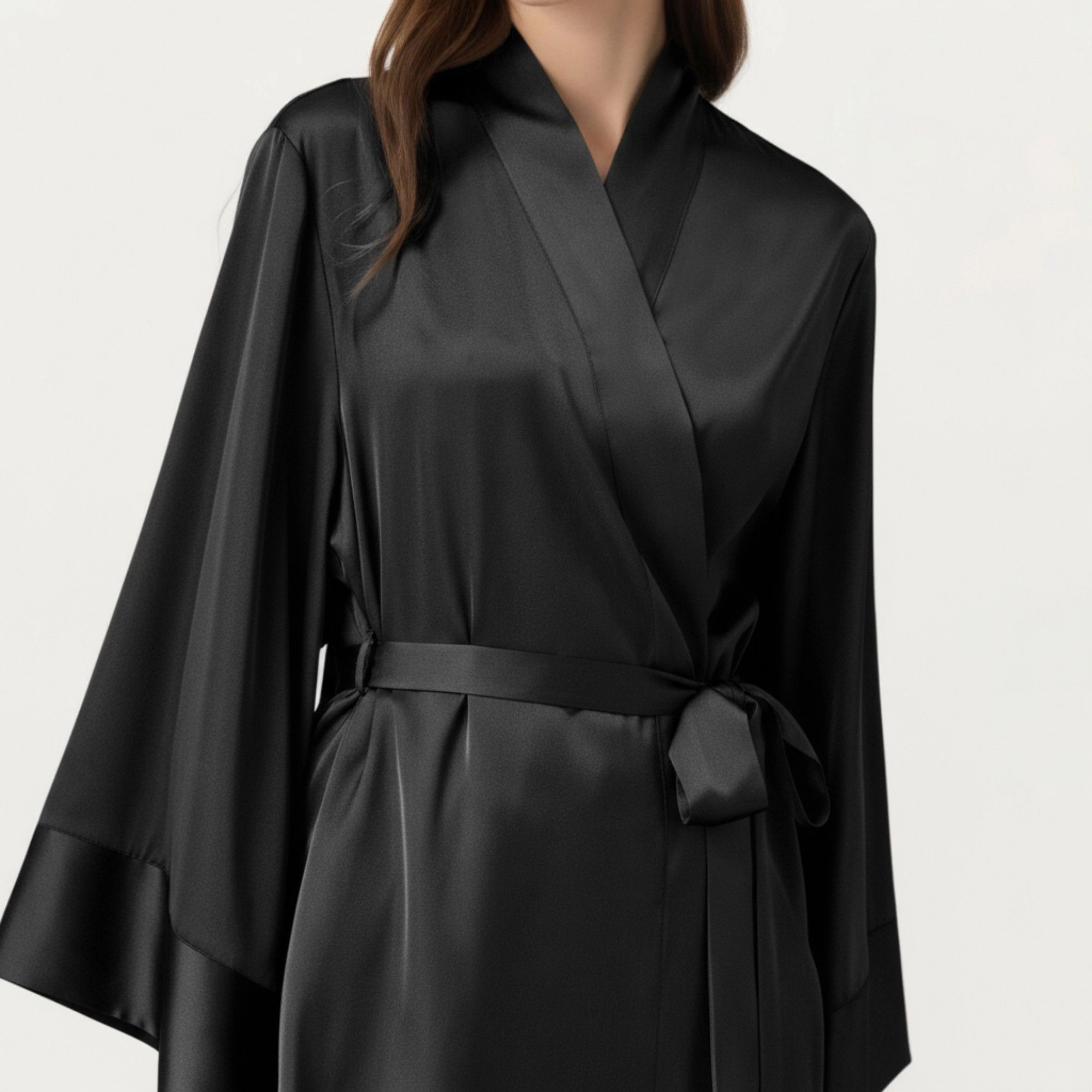 Anna-Kaci Women's 2-Piece Satin Wrap Long Sleeve Belted Top and Wide Leg Pants