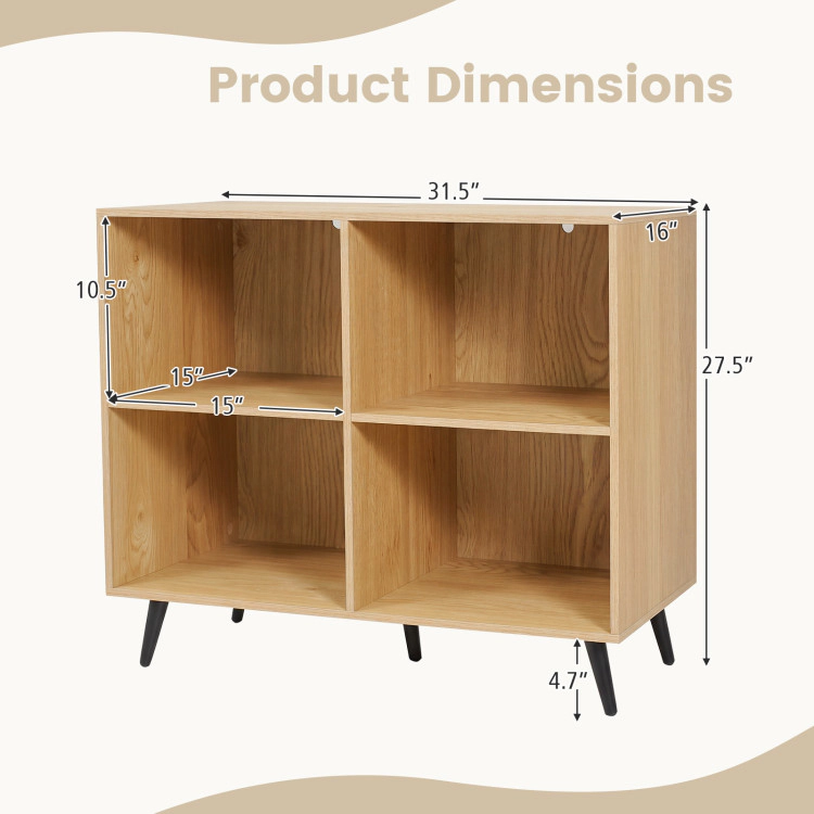 Hivvago 4-Cube Wooden Bookshelf Bookcase with 5 Metal Legs for Home