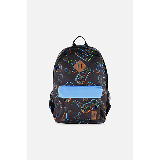 Deux par Deux Boys Game Controller Print Two-Compartment Backpack with Padded Laptop Sleeve