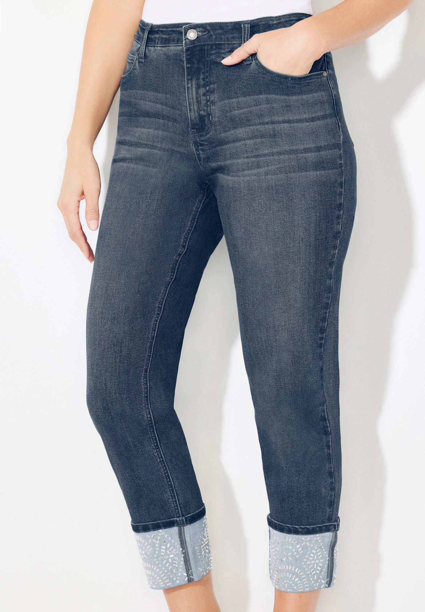 Catherines Women's Plus Shimmer Cuff Jean