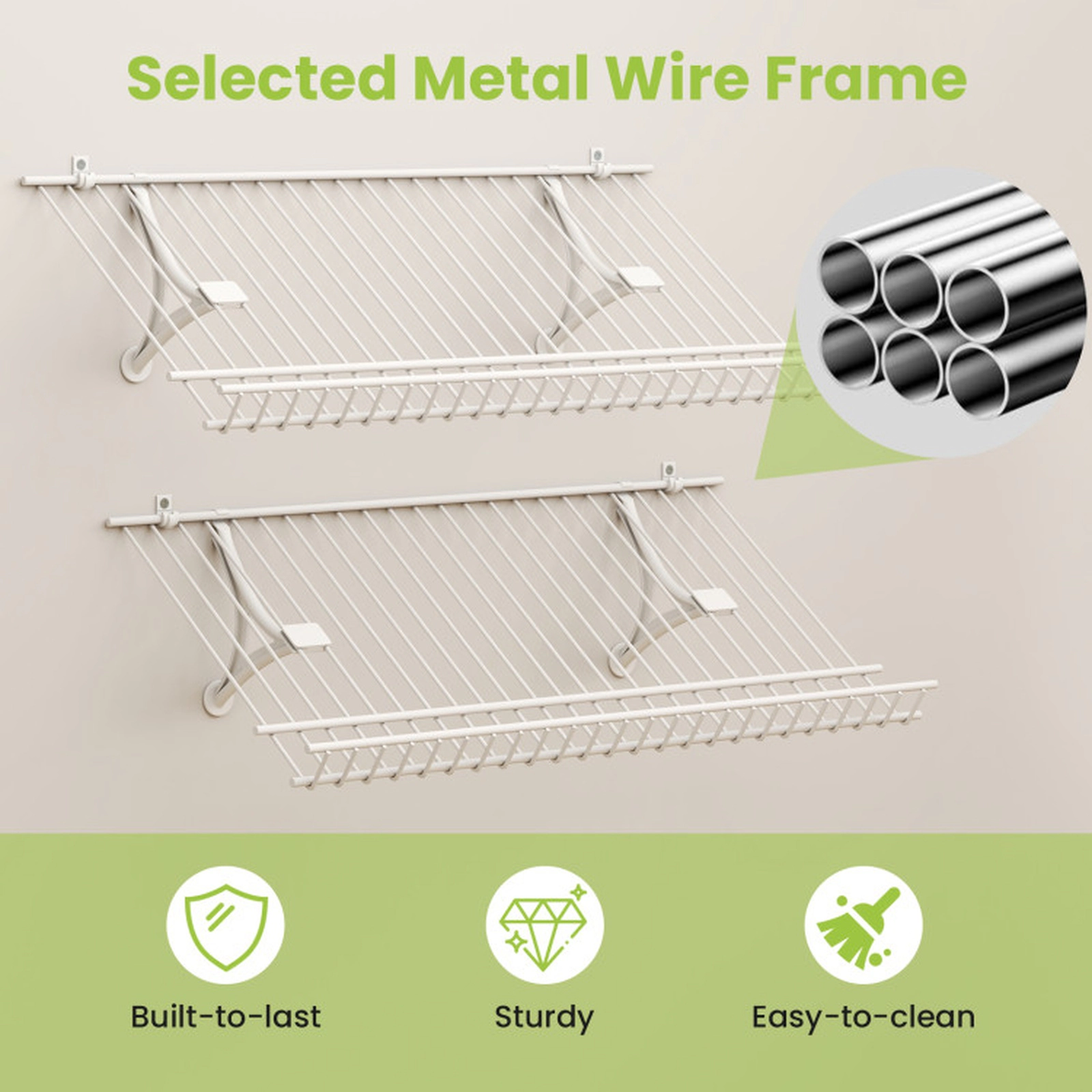 SUGIFT Set of 2 White Wall Mounted Metal Wire Shoe Rack Closet Shelves 24-in W 12-in D 11-lb Per Shelf