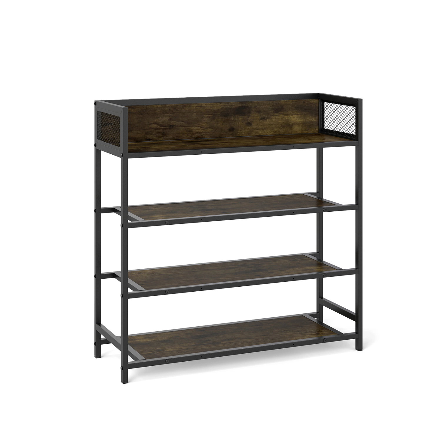 LJG 4-Tier Shoe Rack Industrial Shoe Organizer with Heavy Duty Metal Frame