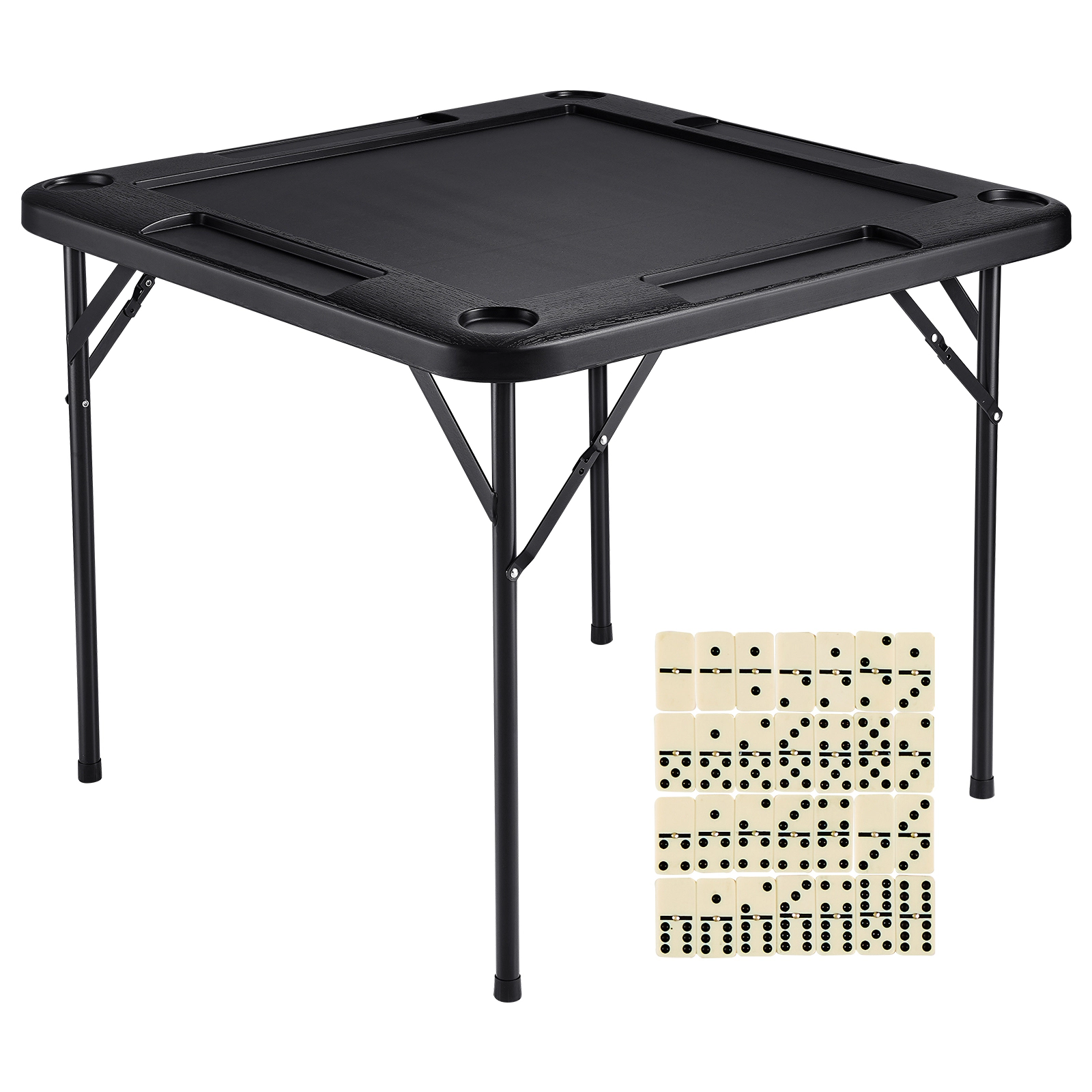 HONGGE 35.4-Inch Square Folding Game Table for Mahjong, Cards & Dominoes with 4 Cup Holders & Chip Trays, Black