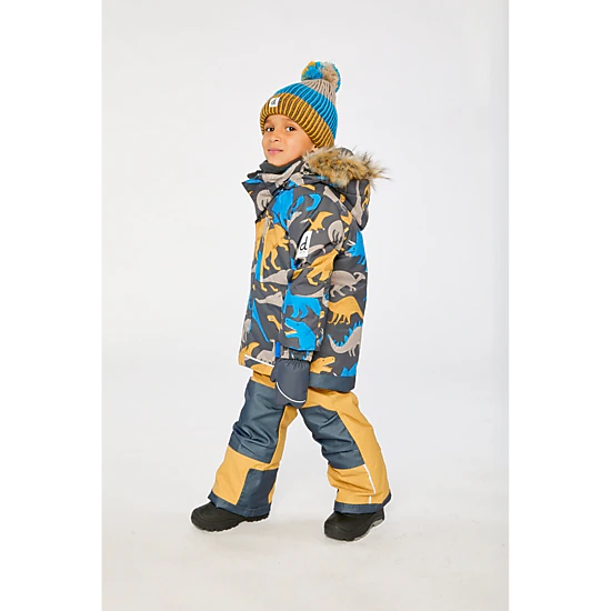 Deux par Deux Boys Dinosaur Print Two Piece Play Snowsuit with Hooded Jacket and Snow Pants