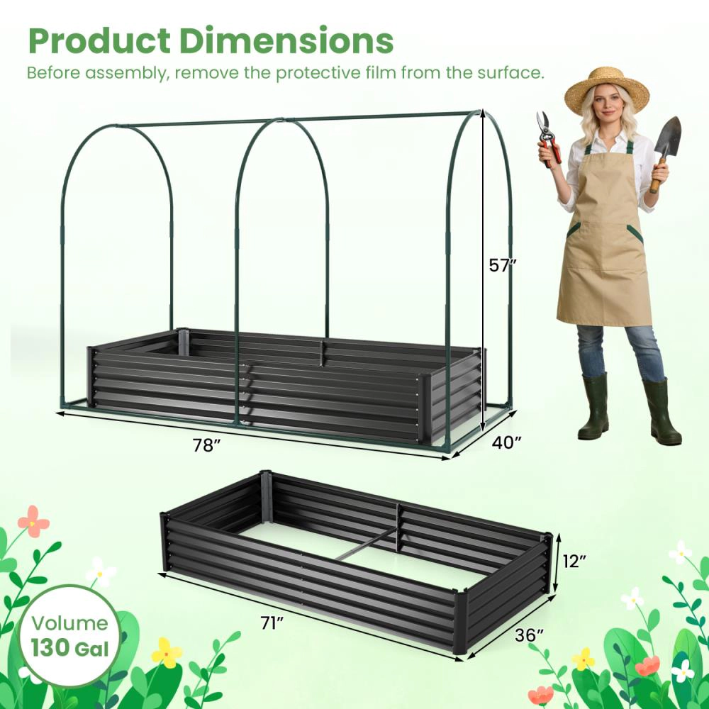 Hivvago Galvanized Raised Garden Bed with Greenhouse Cover