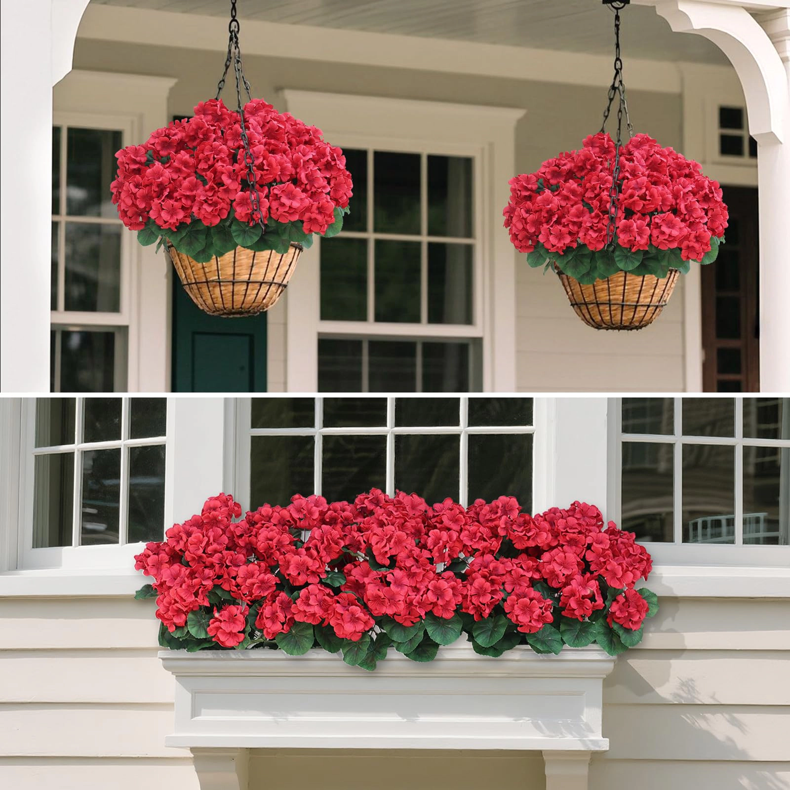 PUPWE 8 18"artificial Geranium Flowers Bouquet For Front Door Decor(red)