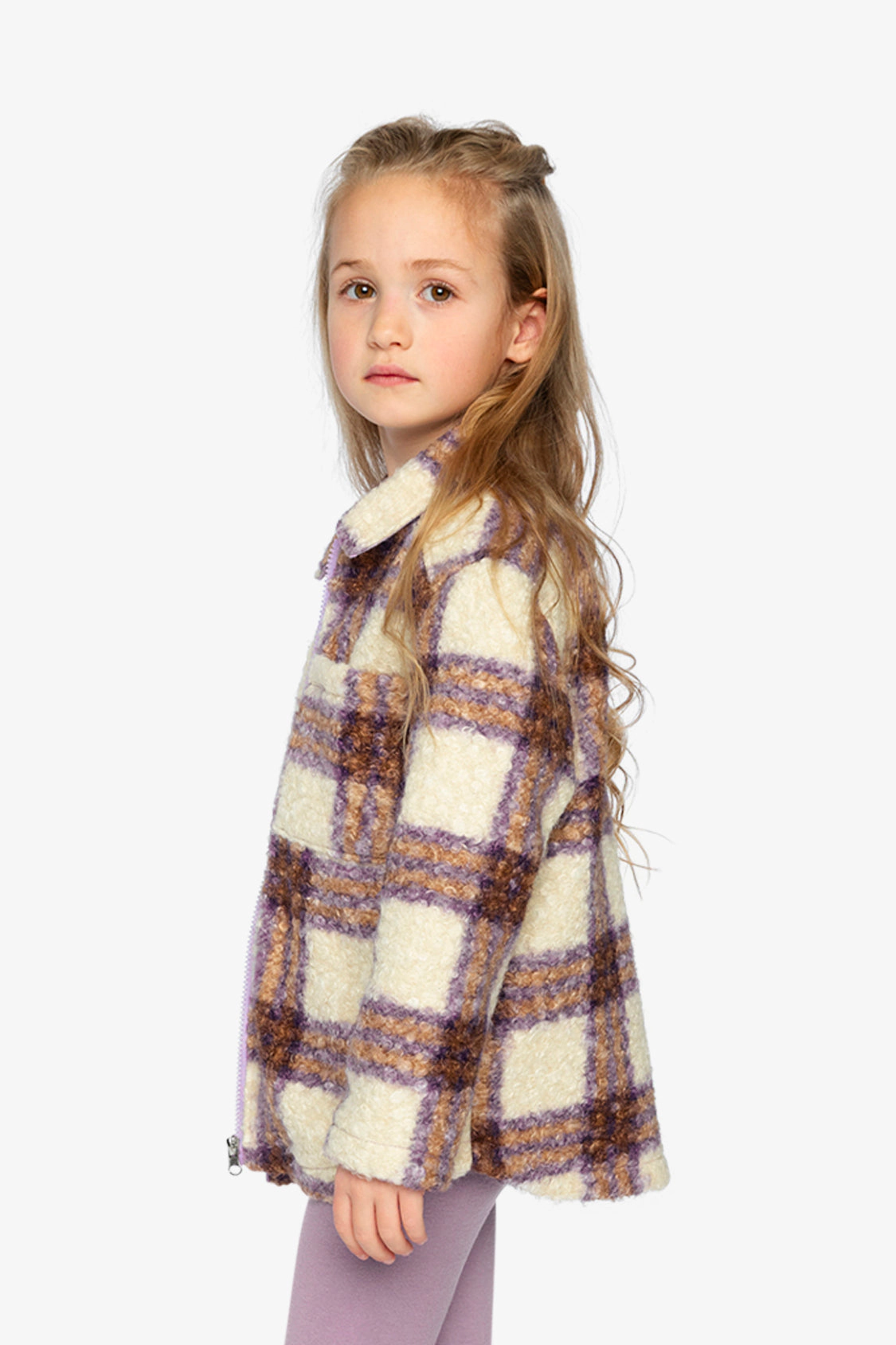 Deux par Girls Plaid Zipped Sherpa Overshirt with Chest Pockets