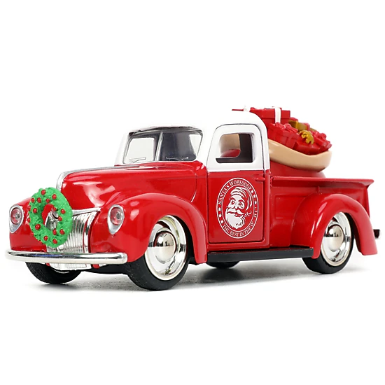 Jada Collectible 1941 Ford Pickup Truck Red And White "Santa'S Workshop" 1957 Chevrolet Bel Air Metallic