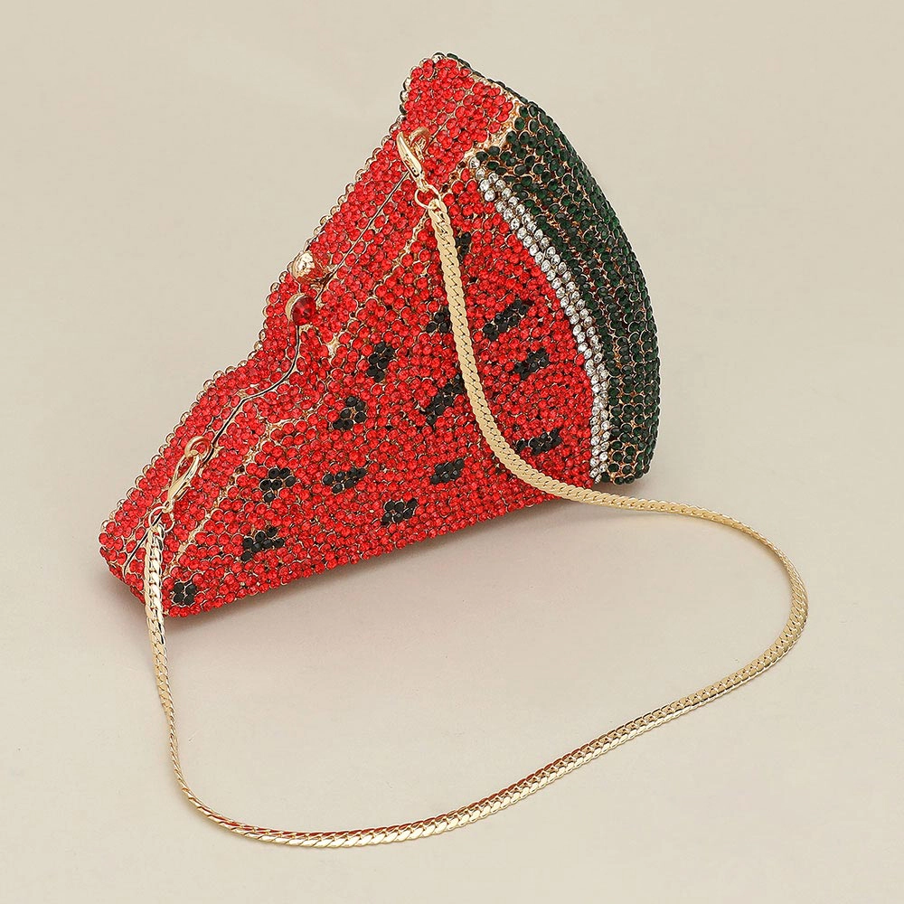 Fashnzfab Crystal Rhinestone Embellished Watermelon Slice Evening Clutch Shoulder Bag