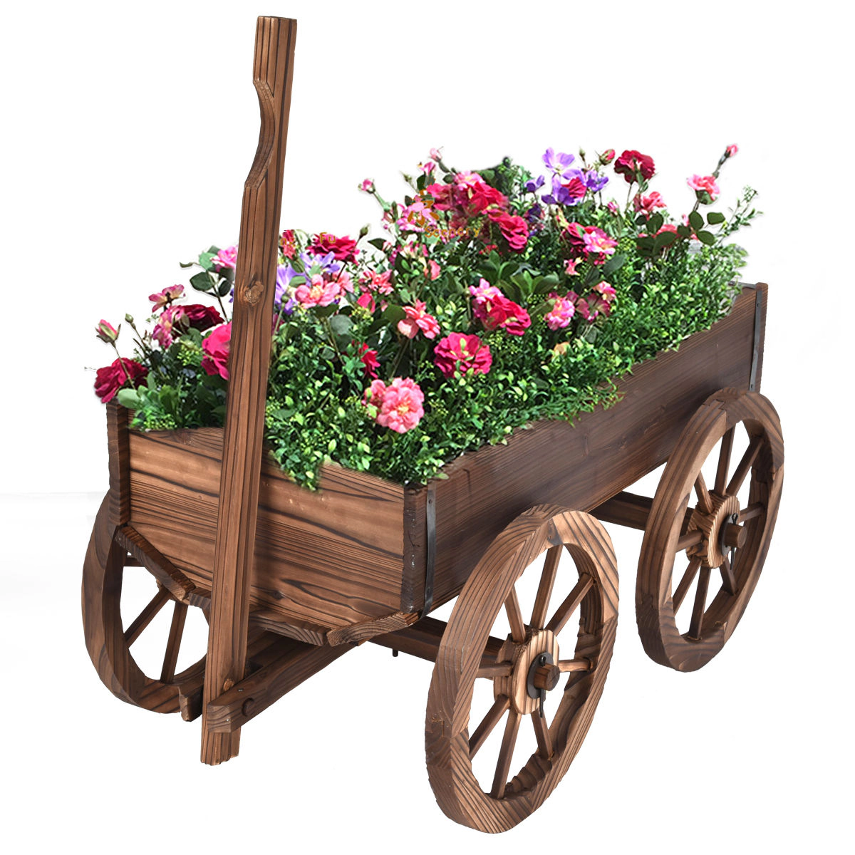 Slickblue Wooden Wagon Planter Box with Wheels Decorative Flower Pot Stand