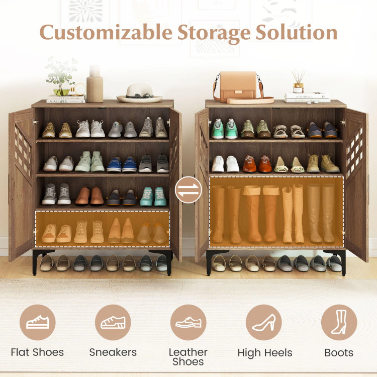 Hivvago 4 Tier Farmhouse Shoe Storage Cabinet with Removable Shelves and Metal Legs