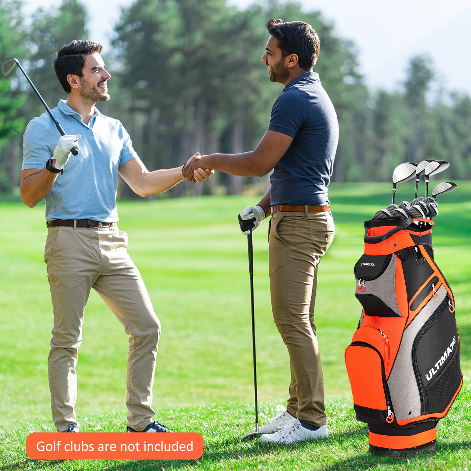 SUGIFT 10.5-in Top Golf Stand Bag with 14-Way Dividers 7 Zippered Pockets 5.5-lb Net Weight Orange/Navy