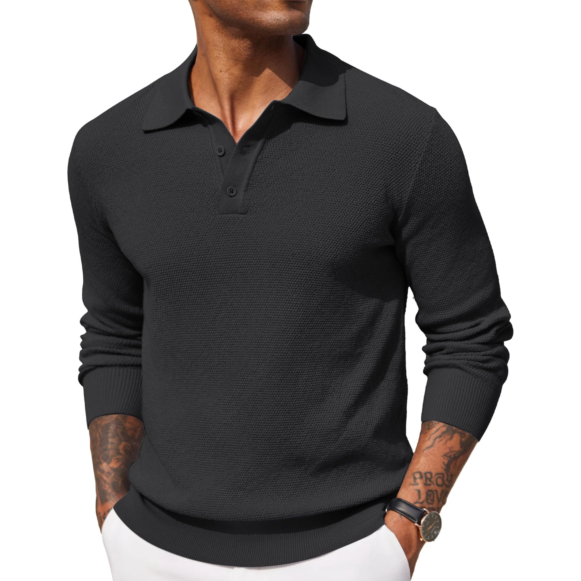 COOFANDY Casual Long Sleeve Polo Sweater Fall Henley Neck Button Pullover Tops