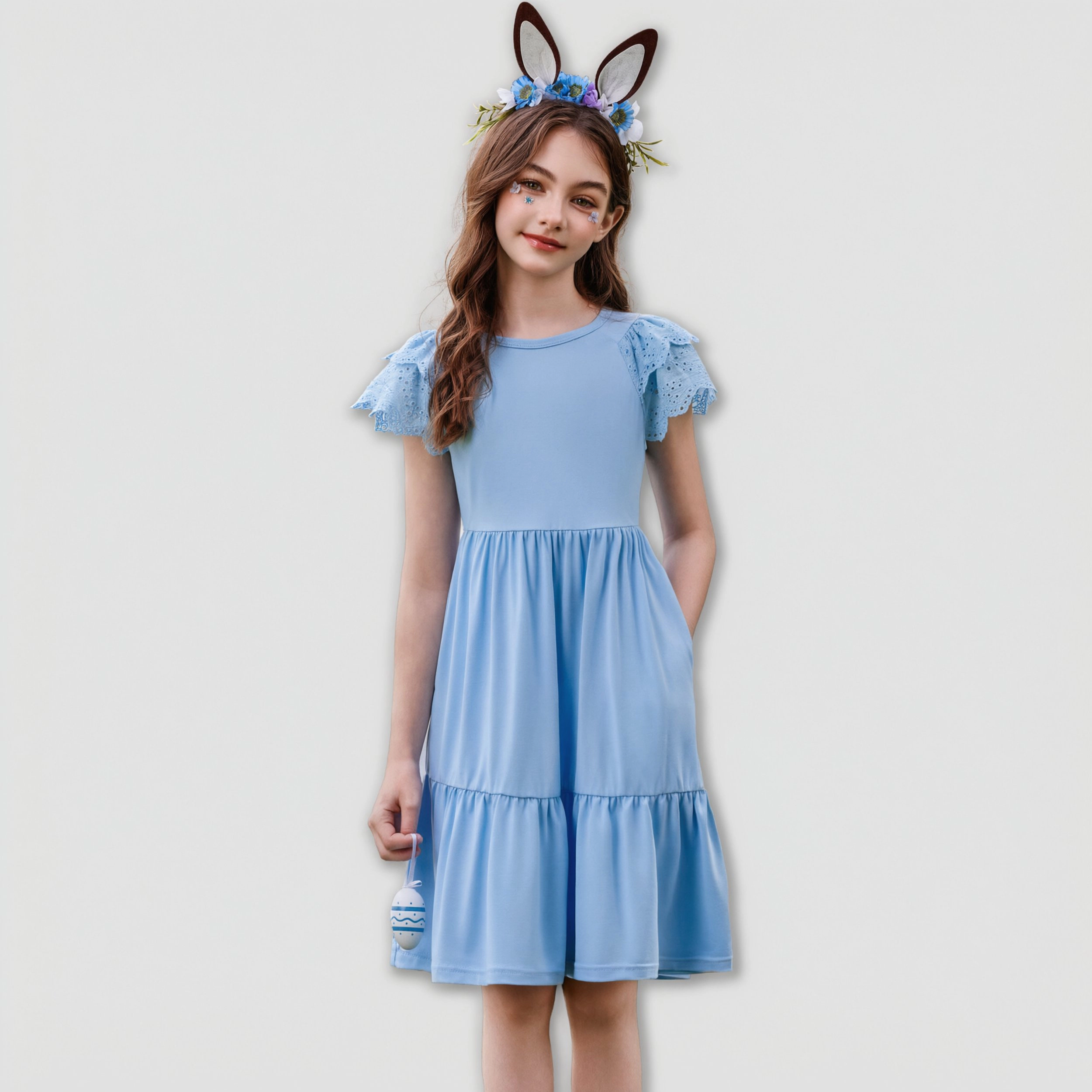 Arshiner Girls Summer Dresses Casual Flutter Sleeve Aline Midi Dress With Pockets