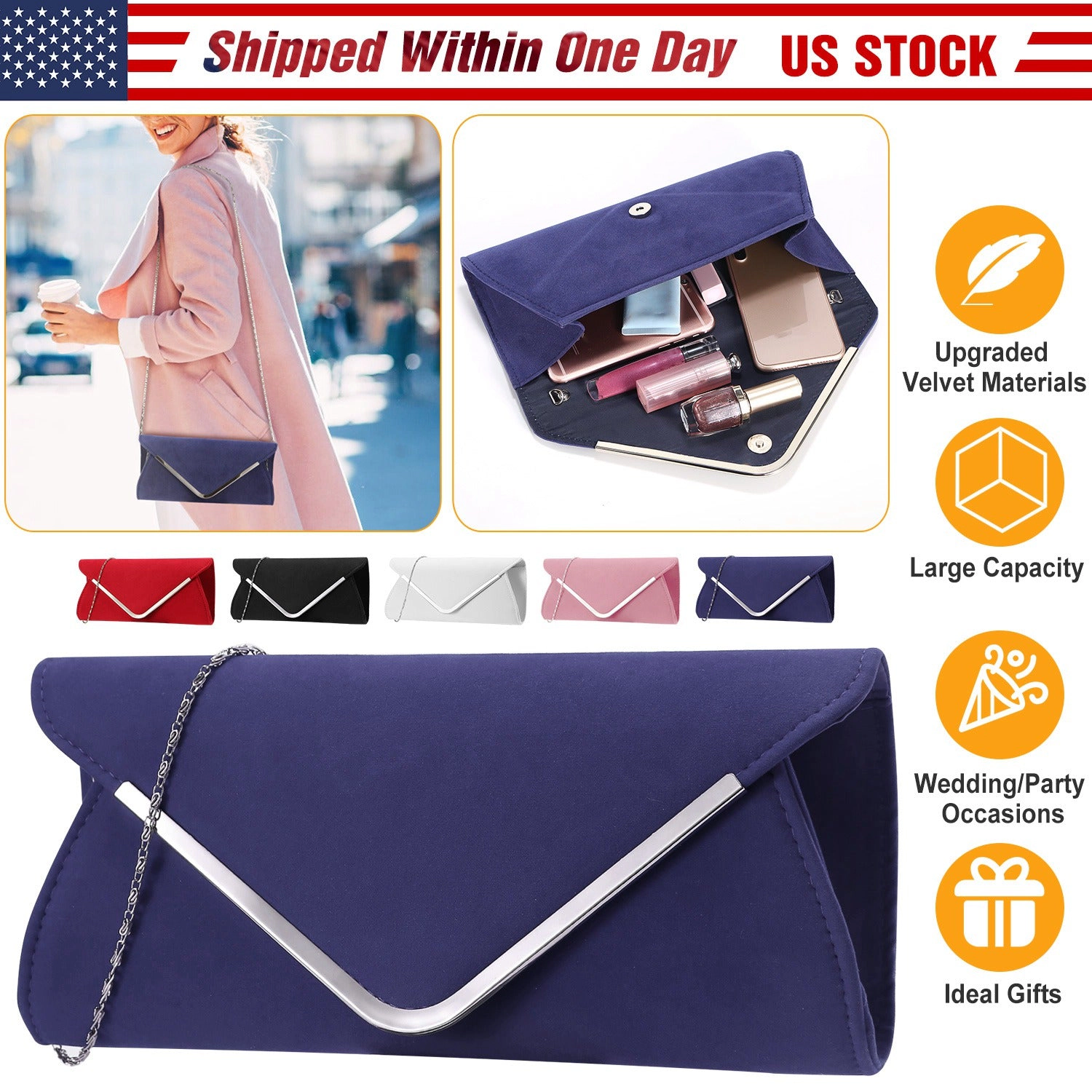 GBruno Velvet V-Shaped Envelope Clutch Bag