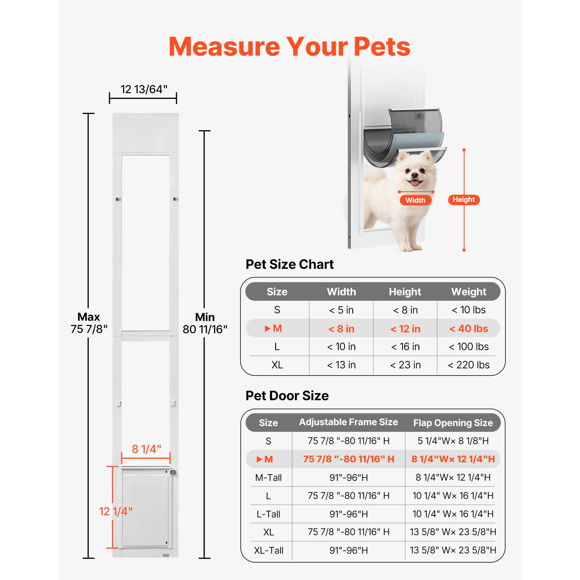 HONGGE Sliding Glass Dog Door for Medium Dogs up to 40 lbs, Rotating Hinge, Triple-Layer Insulated Flap