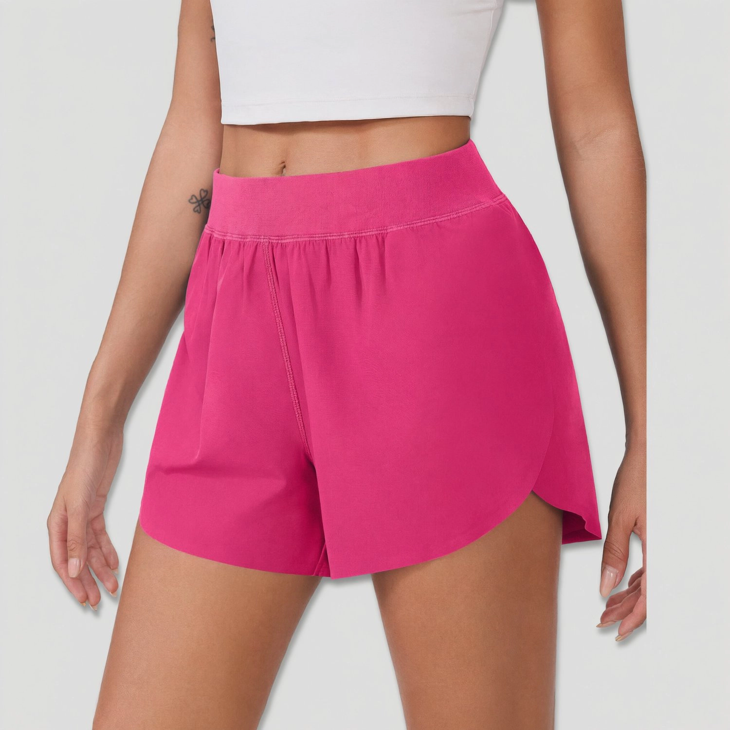 Pinspark Womens High Waist Running Shorts Lightweight Curved Hem Solid Summer