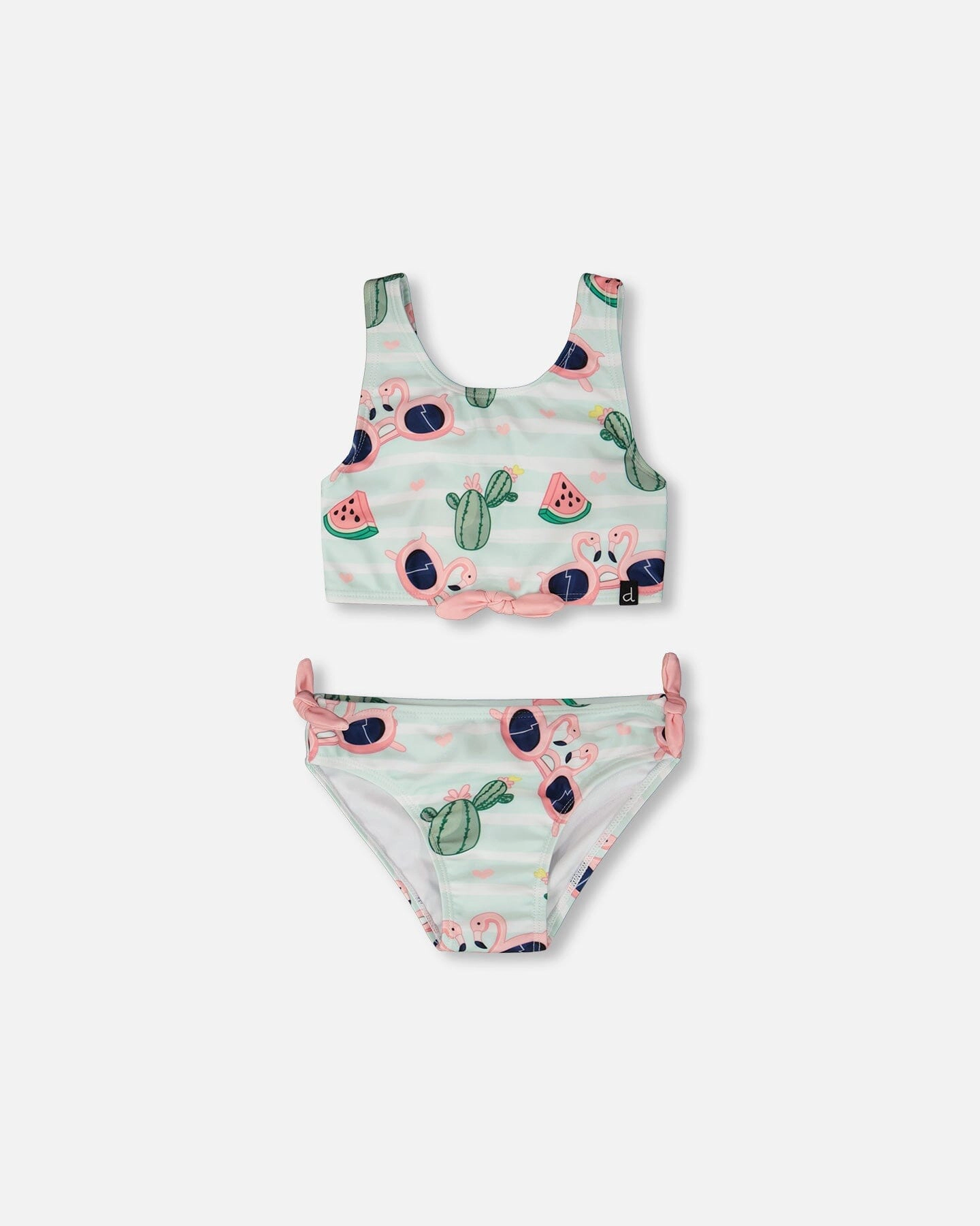 Deux par Girls Flamingo and Cactus Print Top Bottom Two-Piece Swimsuit