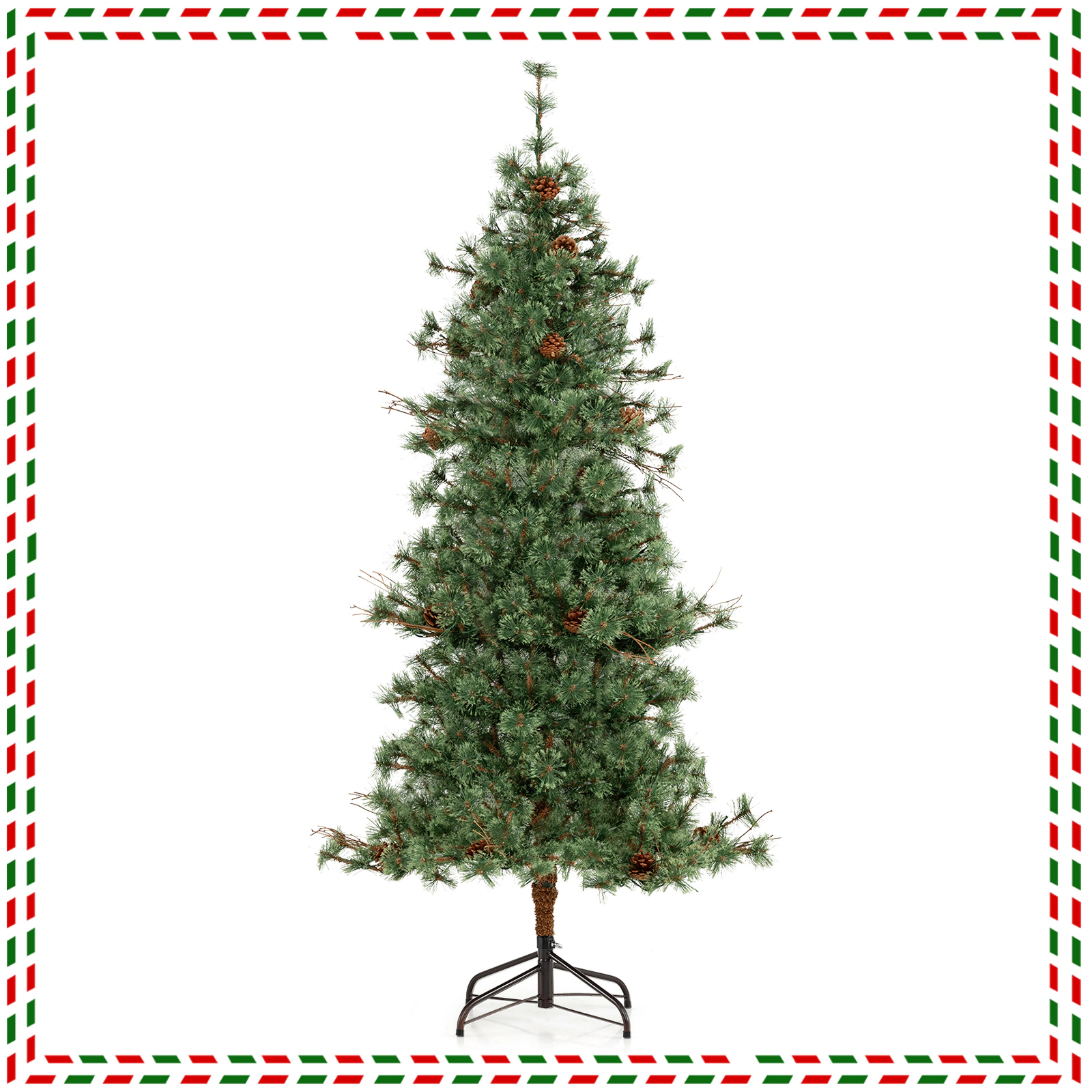 SUGIFT 6-ft Green Pre-Lit Artificial Christmas Tree with 22 Pine Cones 370 Tips and 200 Warm White LEDs