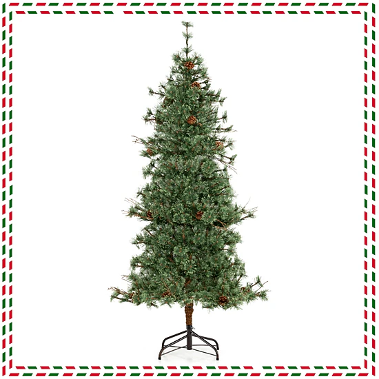 SUGIFT 6-ft Green Pre-Lit Artificial Christmas Tree with 22 Pine Cones 370 Tips and 200 Warm White LEDs
