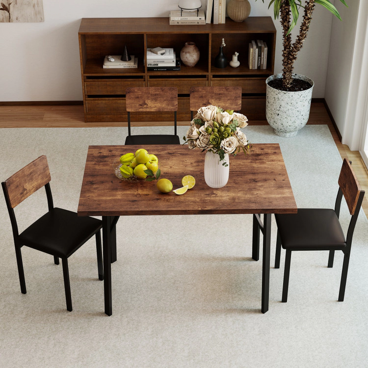 Hivvago 5-Piece Dining Table Set For 4 People Industrial Kitchen Table And 4 Pu Leather Chairs