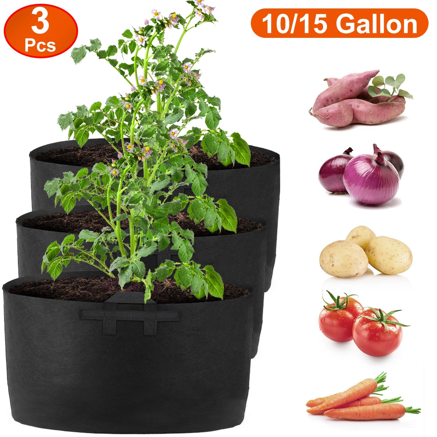 GBruno 3-Pack 10 Gallon Plant Grow Bags