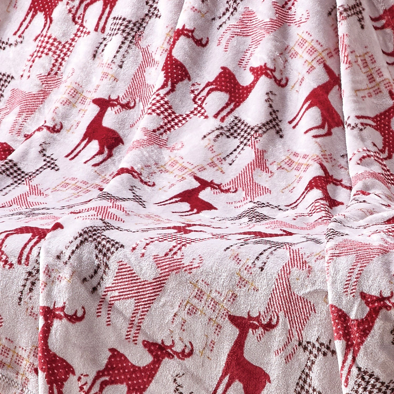 Plazatex Reindeer Plush Decorative Throw Blanket Soft All Season 50 x 60 Grey