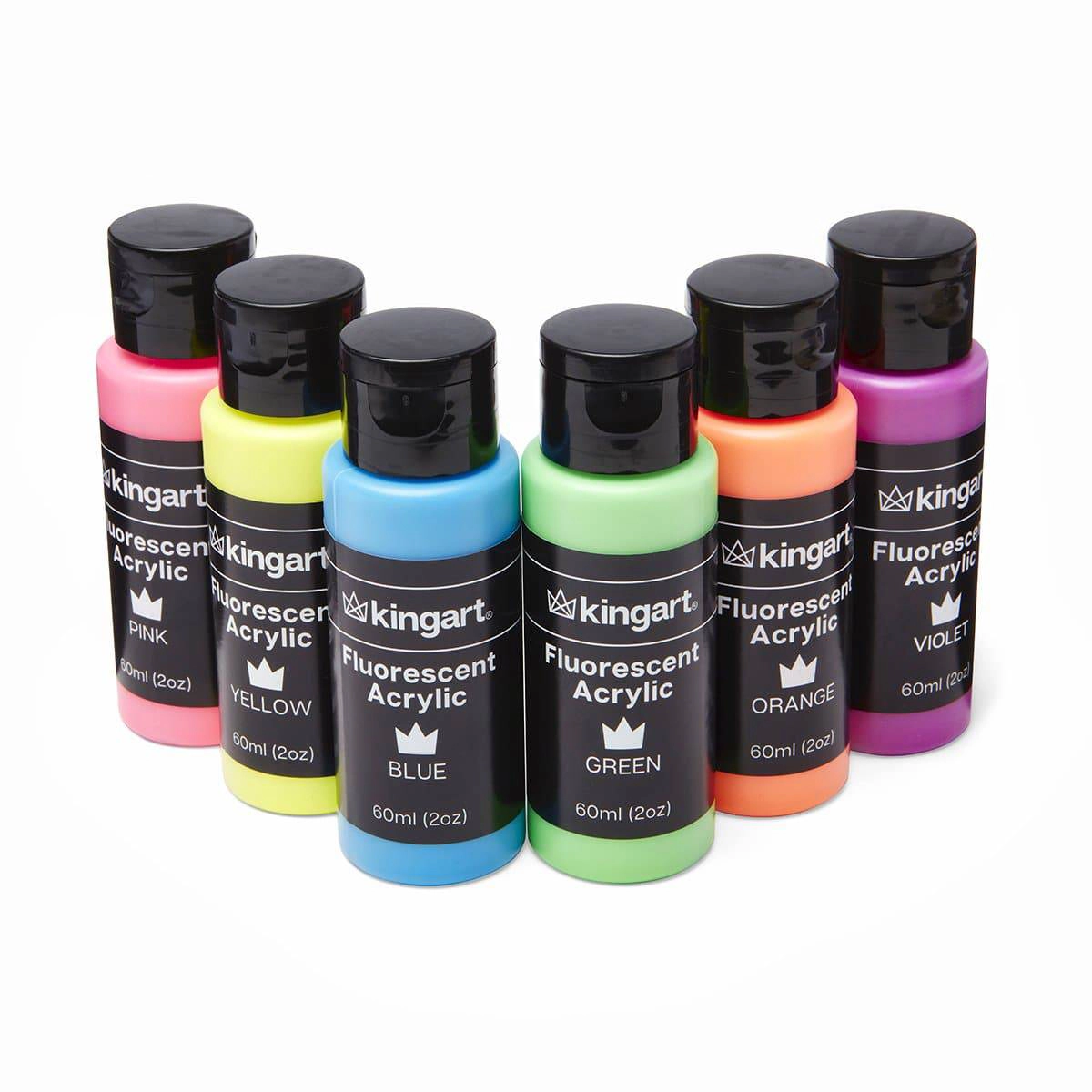 KINGART Studio Acrylic Paint - 60ml Bottles - Set of 6 Neon Fluorescent Colors