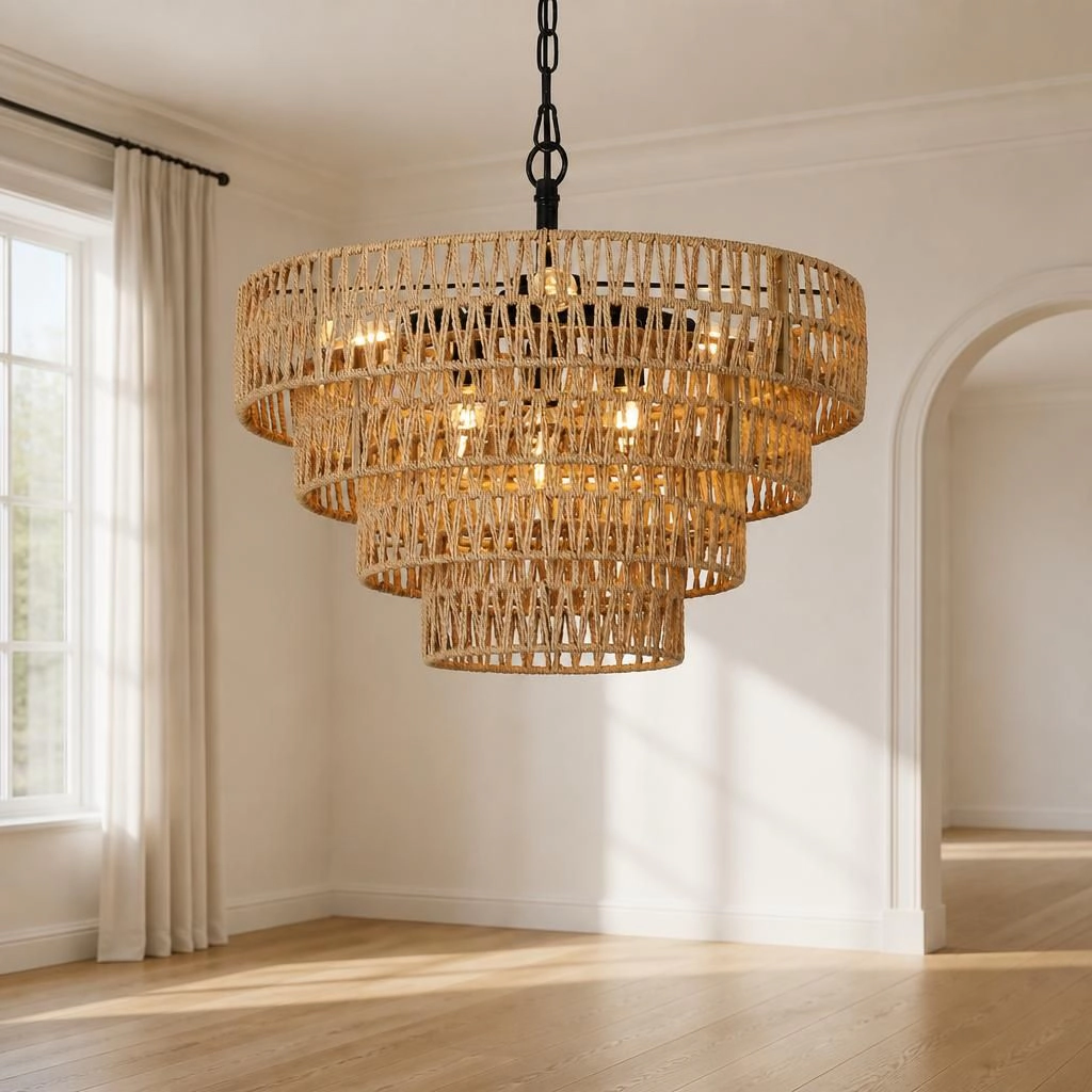 ELEMENT ACE Woven Rattan Metal Flush Mount Ceiling Light